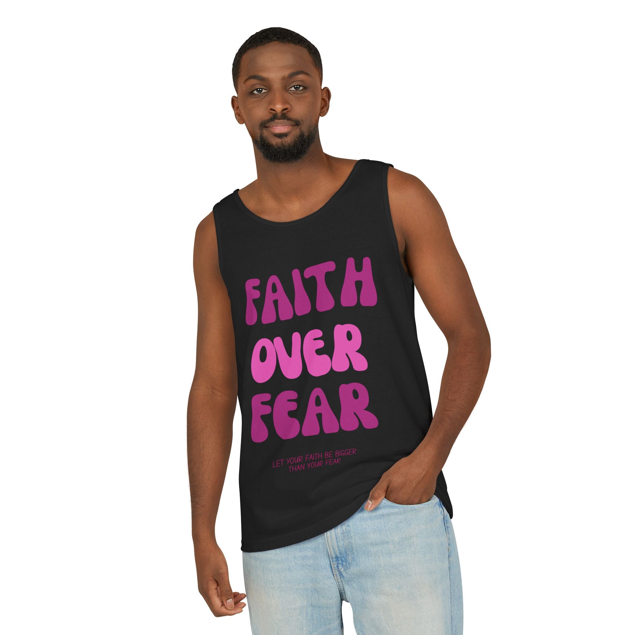 Faith Over Fear Relaxed Fit Tank Top, Inspirational Tee, Motivational Apparel, Summer Fashion, Gift for Her, Unisex Shirt