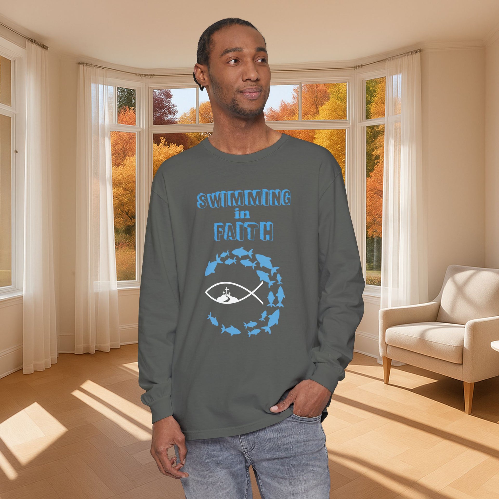 Swimming in Faith Unisex Relaxed Fit Long Sleeve T-Shirt - My Faith My Father