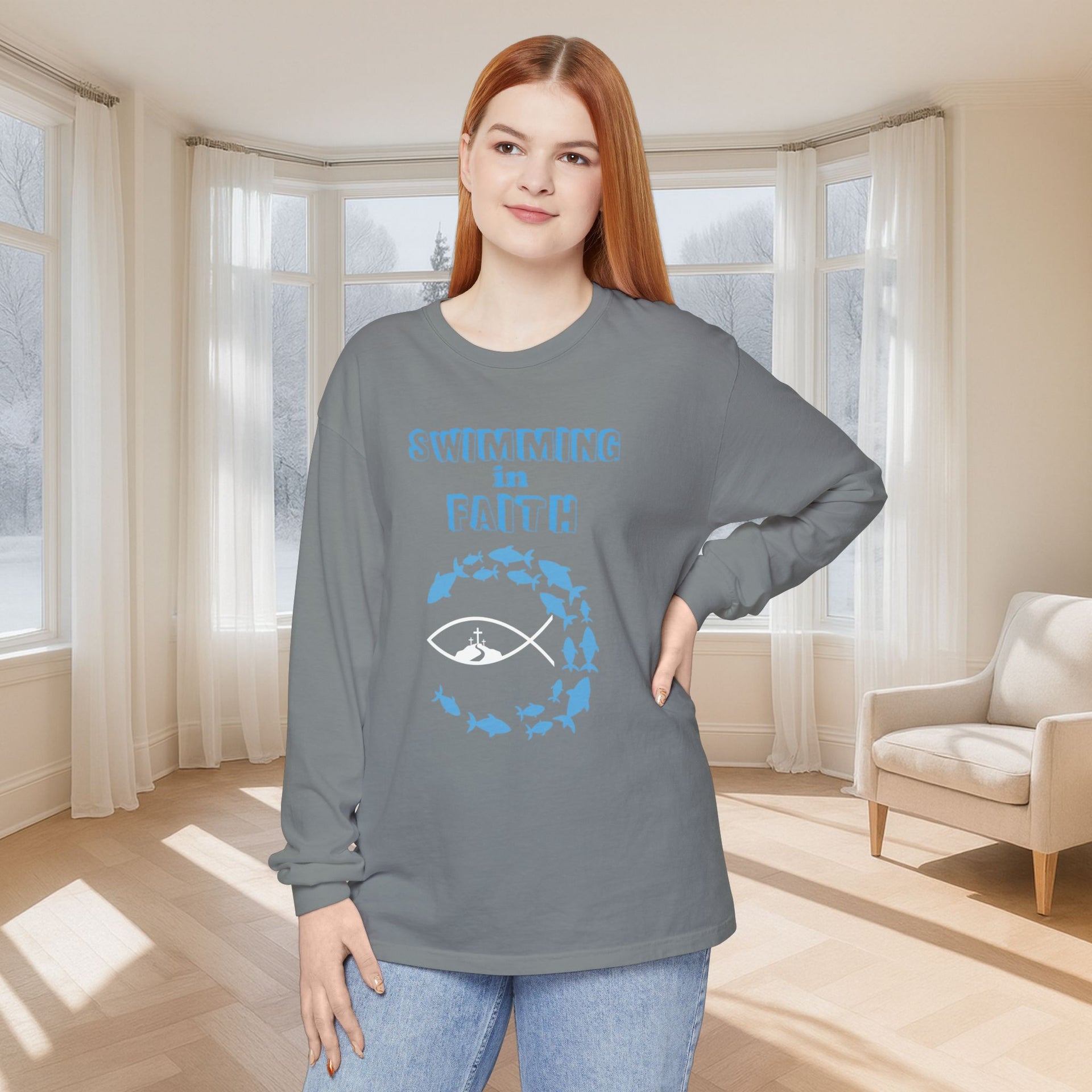 Swimming in Faith Unisex Relaxed Fit Long Sleeve T-Shirt - My Faith My Father