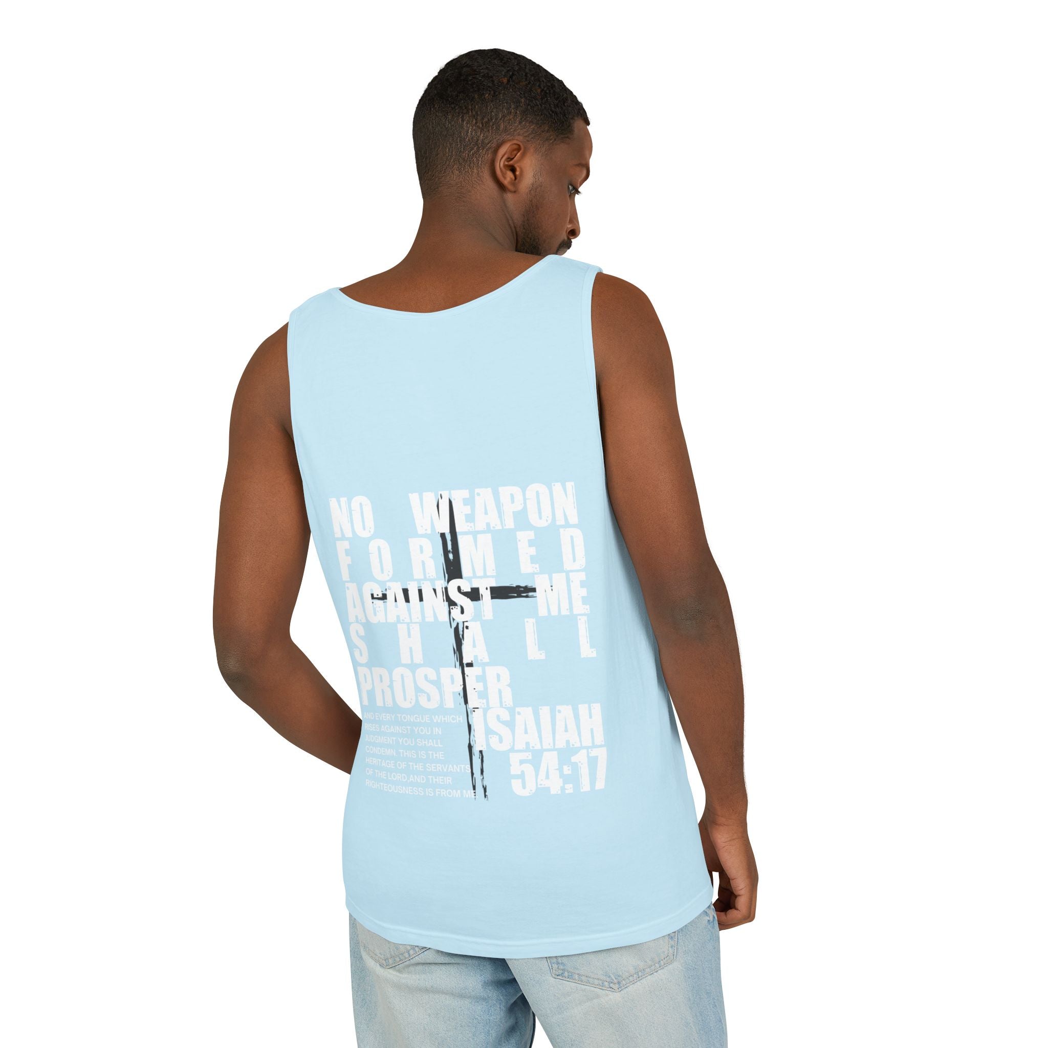 Isaiah 54:17 No Weapon Formed Against Me Relaxed Fit Tank Top, Unisex Muscle Tee, Christian Shirt, Inspirational Tank, Sleeveless Top,
