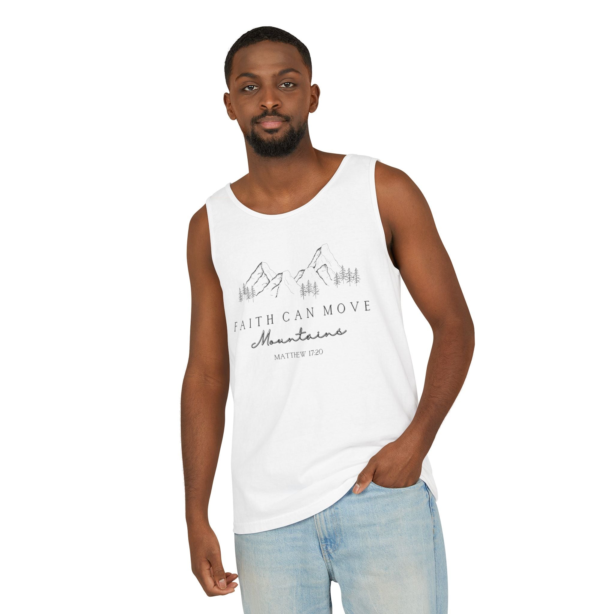 Faith Can Move Mountains Unisex Christian Tank Top | Bible Verse Shirt | Inspirational Faith Apparel | Relaxed Fit Tank for Men & Women