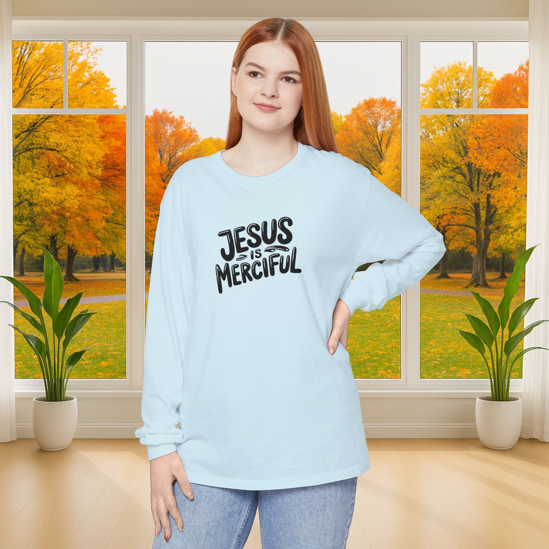 Jesus is Merciful Unisex Relaxed Fit Long Sleeve T-Shirt - My Faith My Father