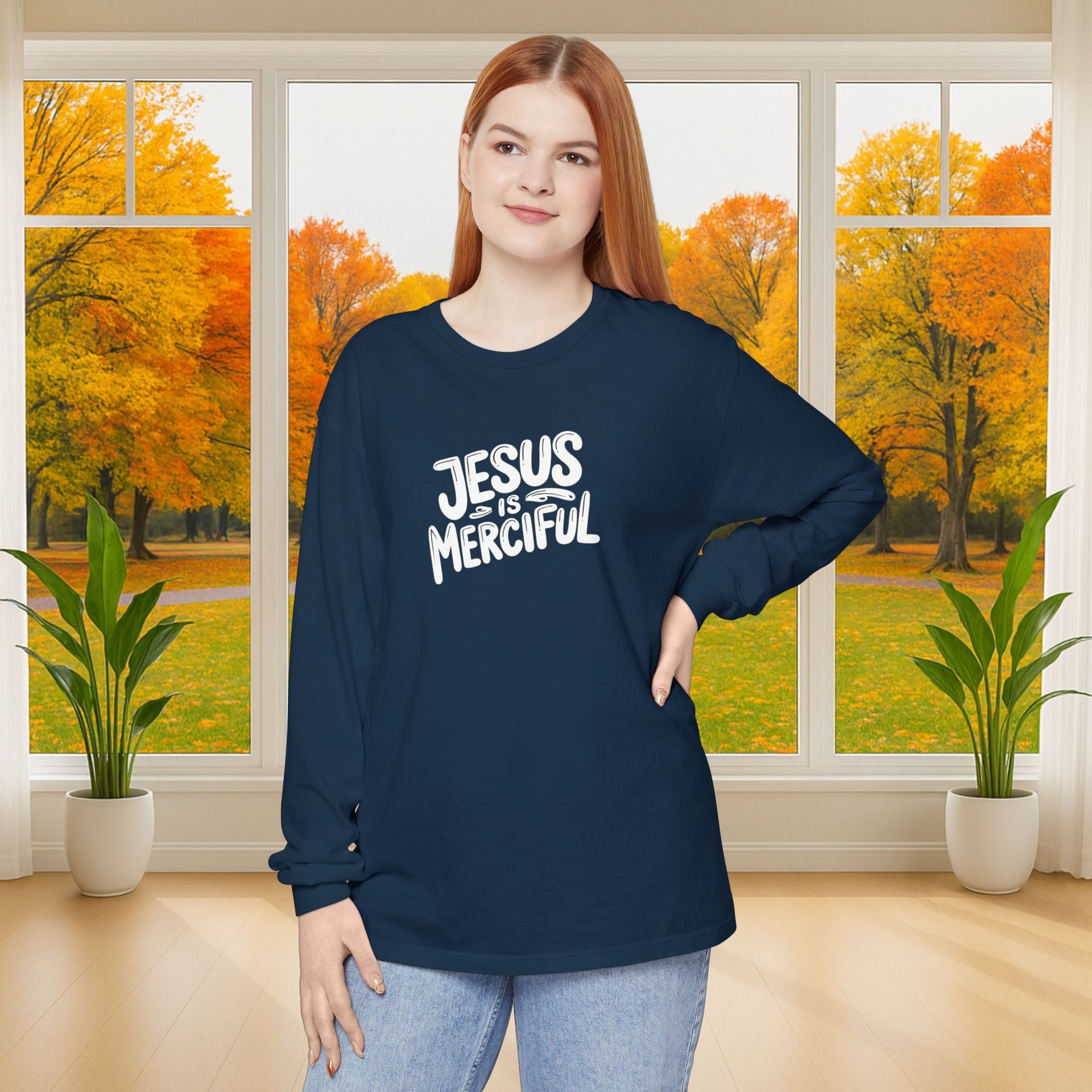 Jesus is Merciful Unisex Relaxed Fit Long Sleeve T-Shirt - My Faith My Father