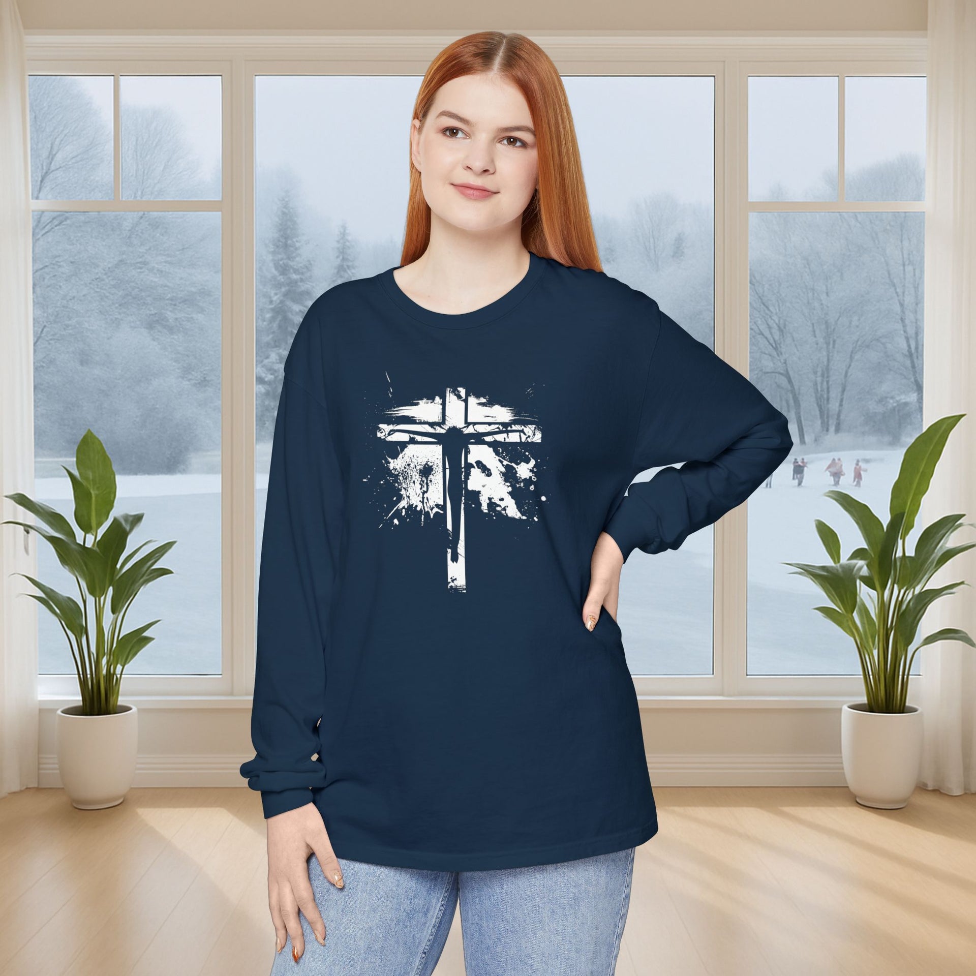 Jesus On Cross Unisex Relaxed Fit Long Sleeve T-Shirt - My Faith My Father