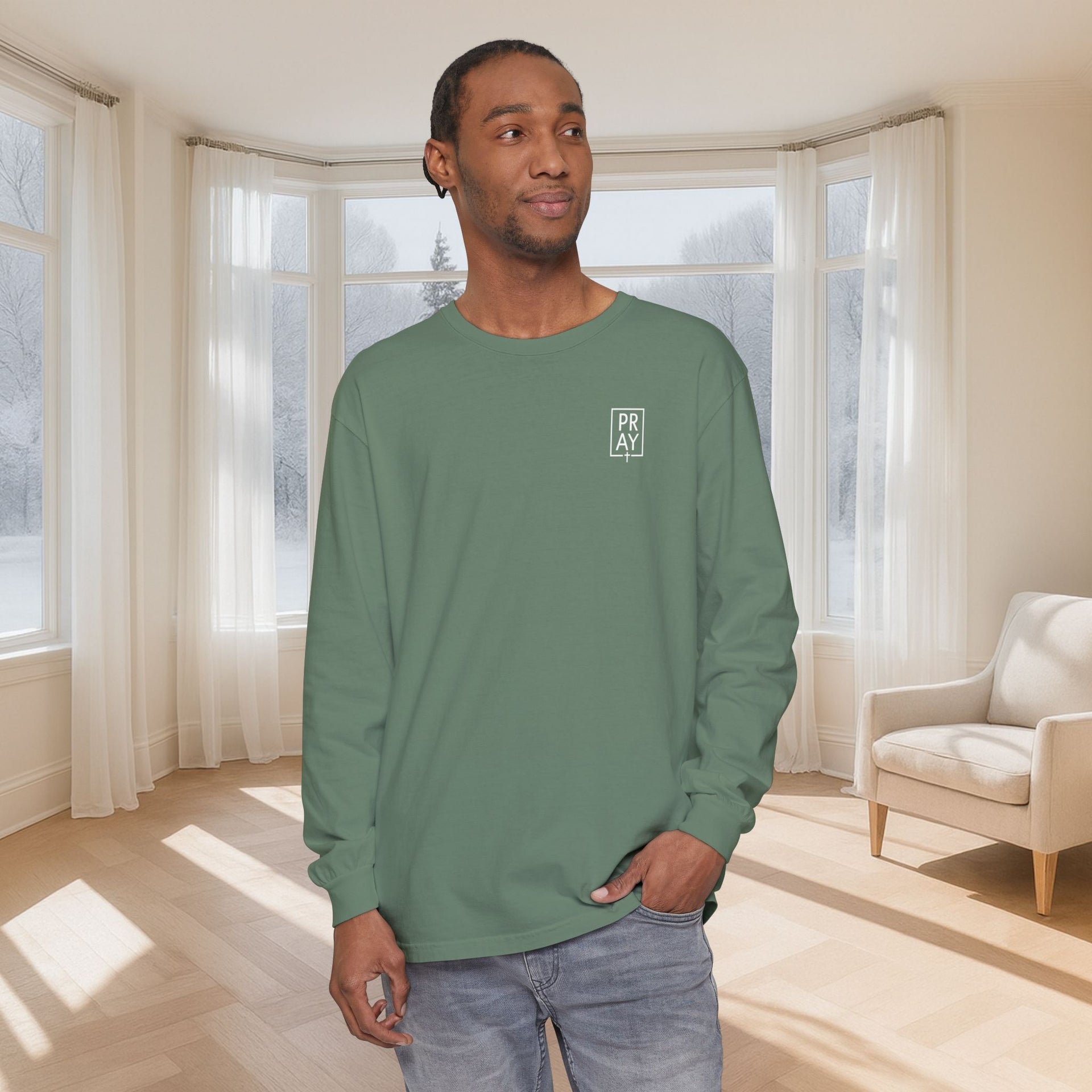 PRAY + Cross Unisex Relaxed Fit Long Sleeve T-Shirt - My Faith My Father