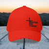 Man of God Dad Husband Embroidered Flexfit Hat in red with a cross design