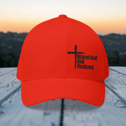 Man of God Dad Husband Embroidered Flexfit Hat in red with a cross design