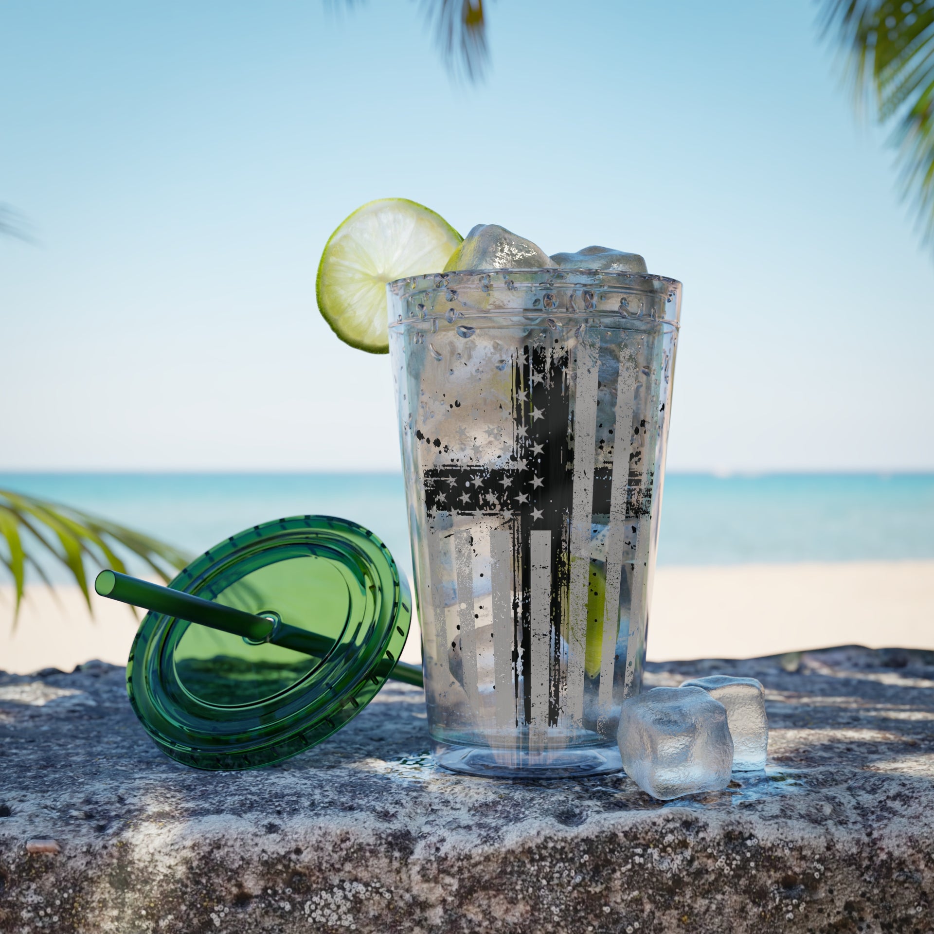 Flag With Cross Sunsplash 16oz Tumbler With Straw - My Faith My Father