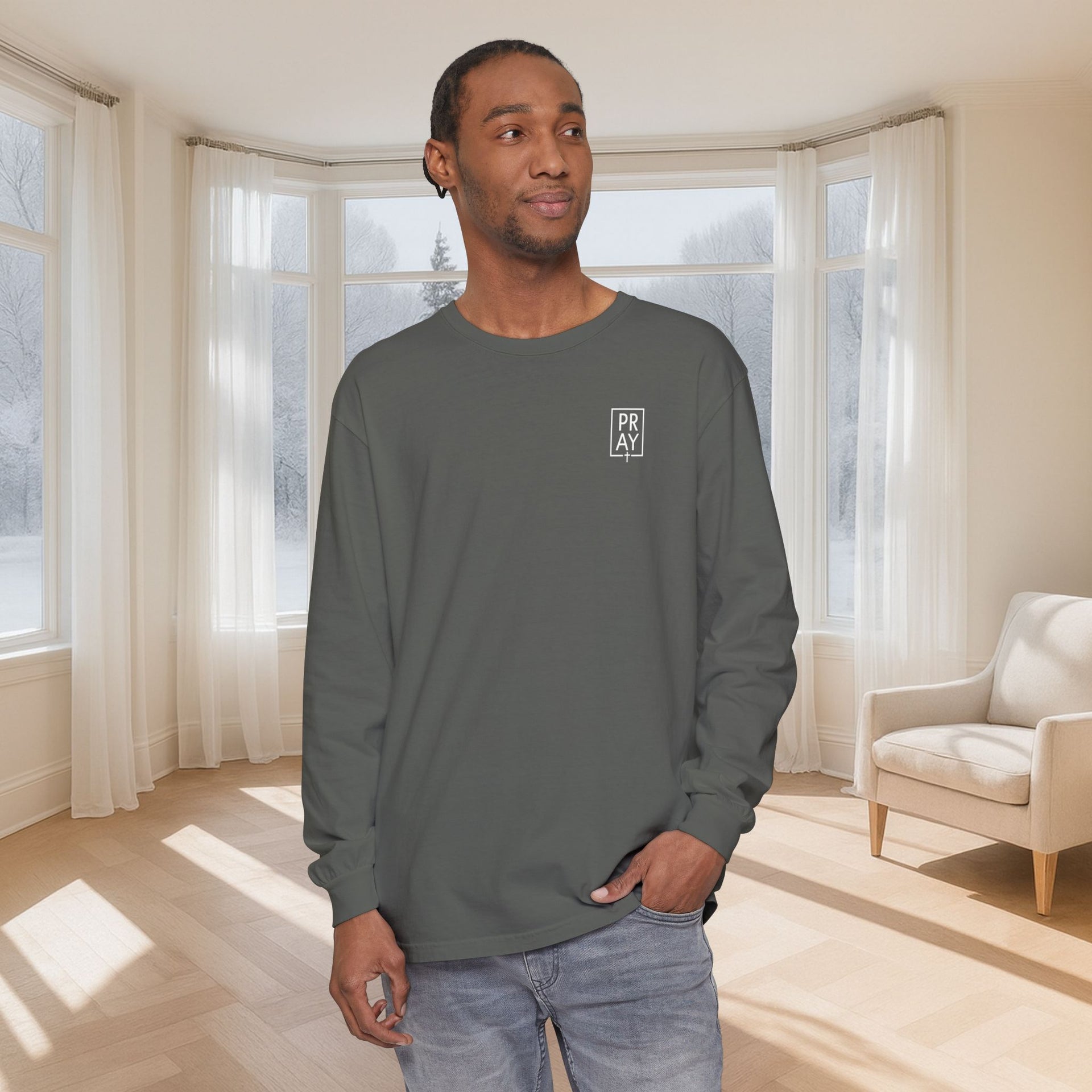 PRAY + Cross Unisex Relaxed Fit Long Sleeve T-Shirt - My Faith My Father