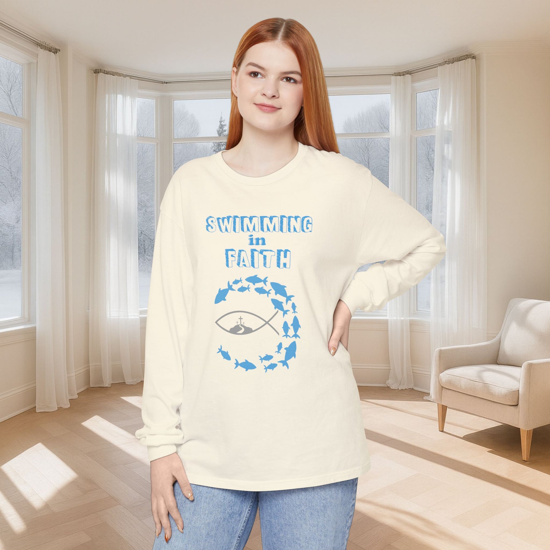 Swimming in Faith Unisex Relaxed Fit Long Sleeve T-Shirt - My Faith My Father