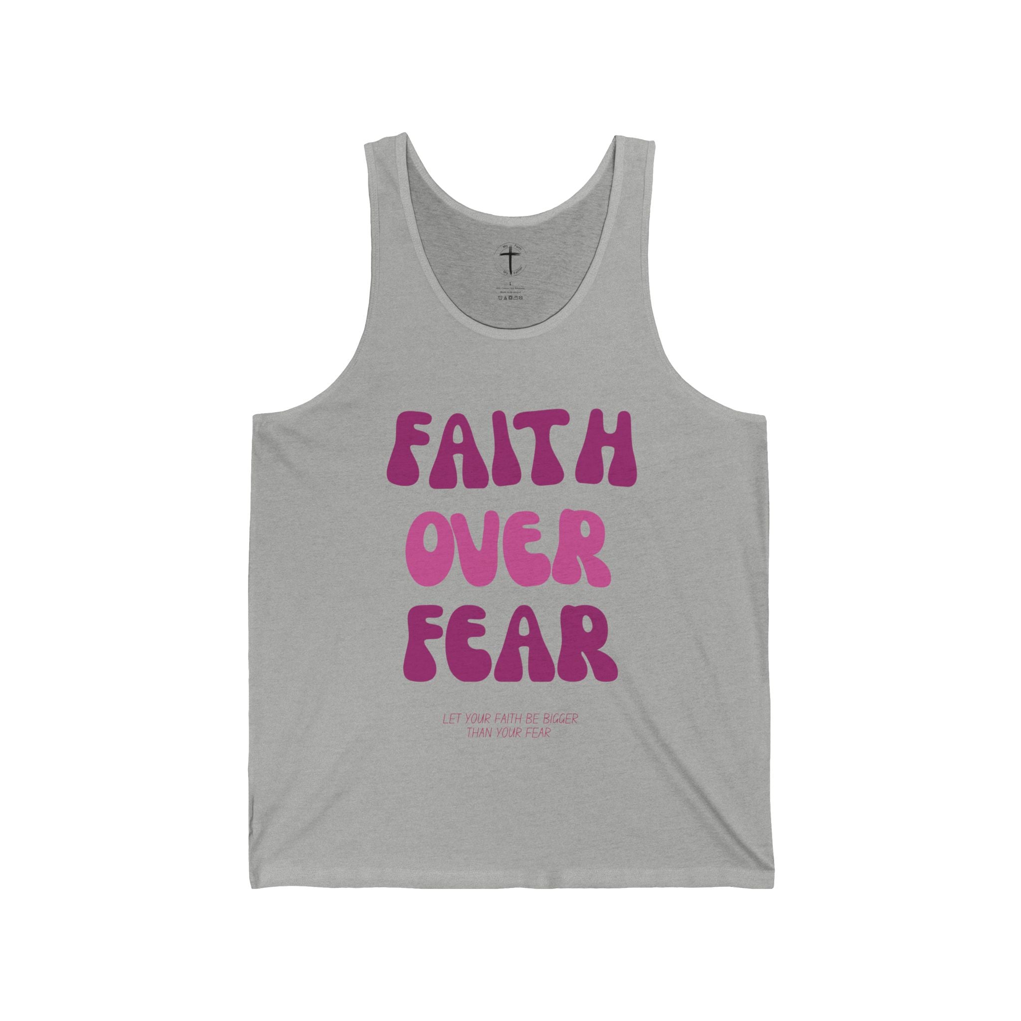 Faith Over Fear Unisex Jersey Tank Top, Inspirational Tank, Motivational Workout Shirt, Summer Casual Wear, Gift for Encouragement