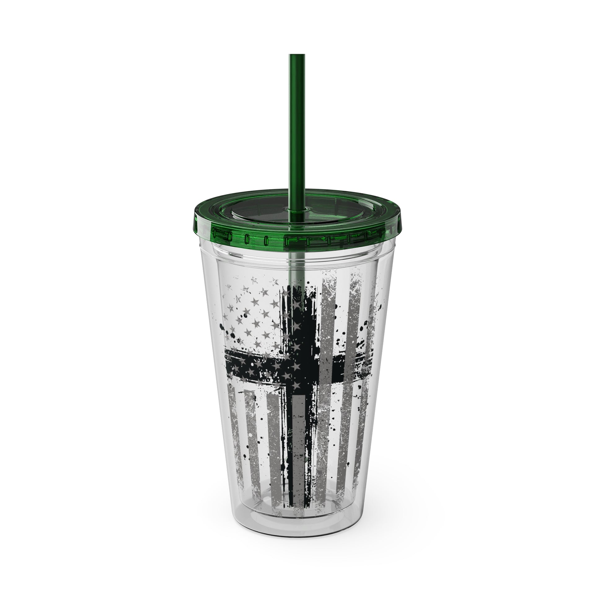 Flag With Cross Sunsplash 16oz Tumbler With Straw - My Faith My Father