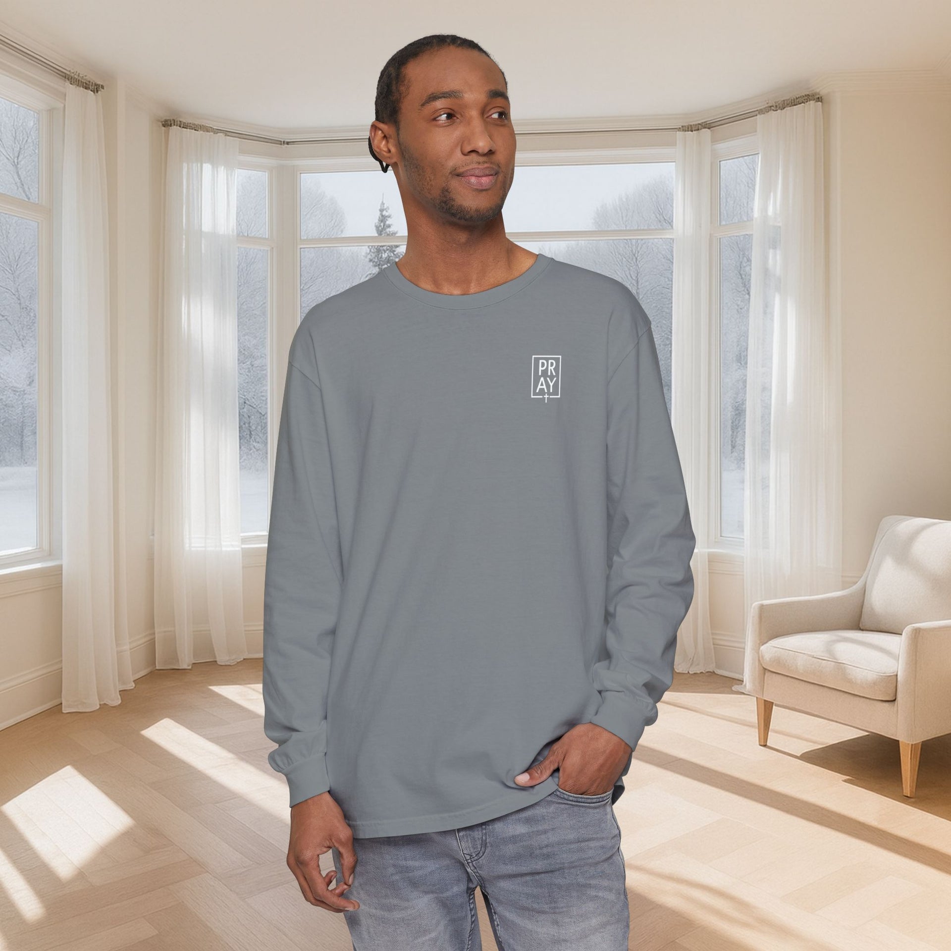 PRAY + Cross Unisex Relaxed Fit Long Sleeve T-Shirt - My Faith My Father