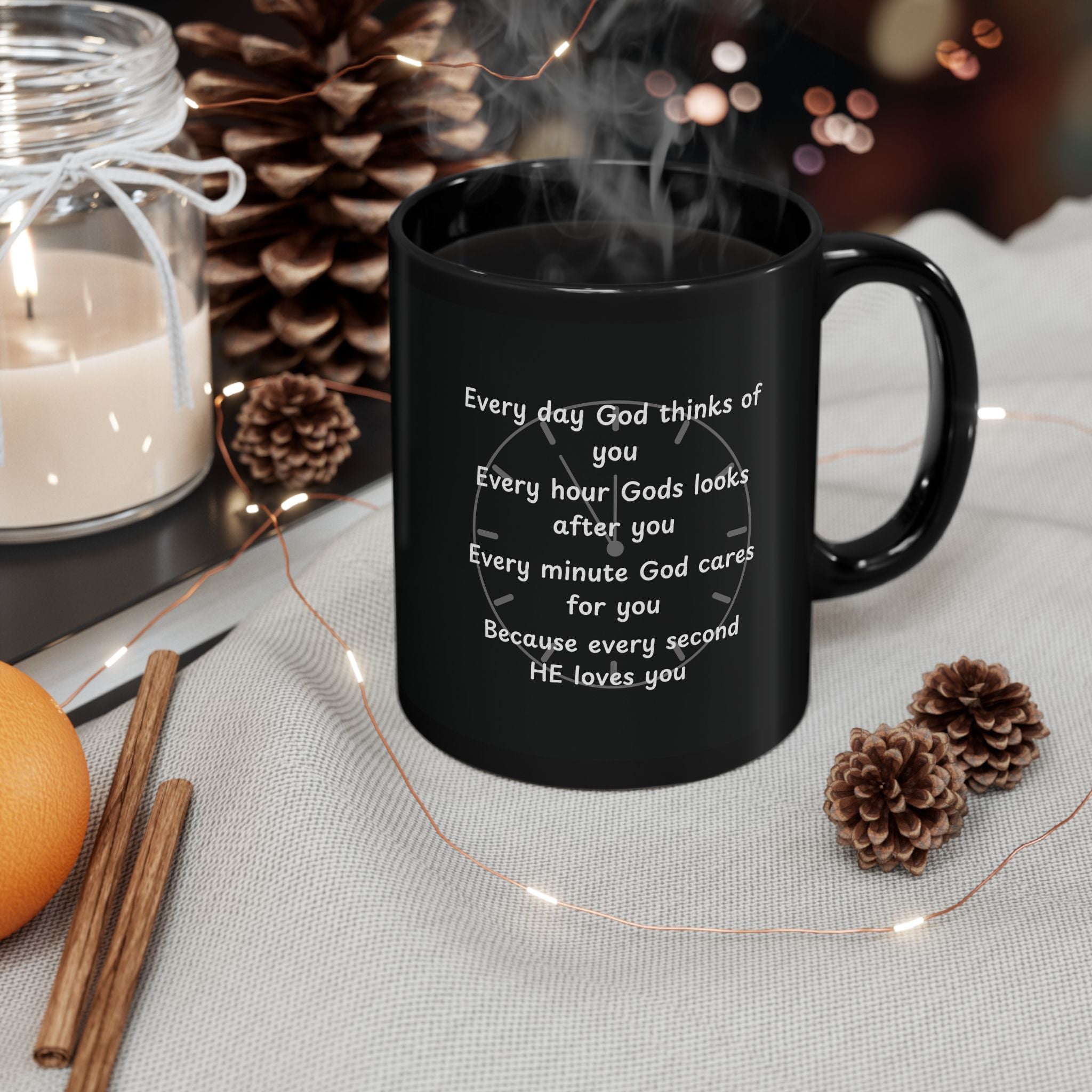 Every Day God Thinks Of You Black Ceramic Mug