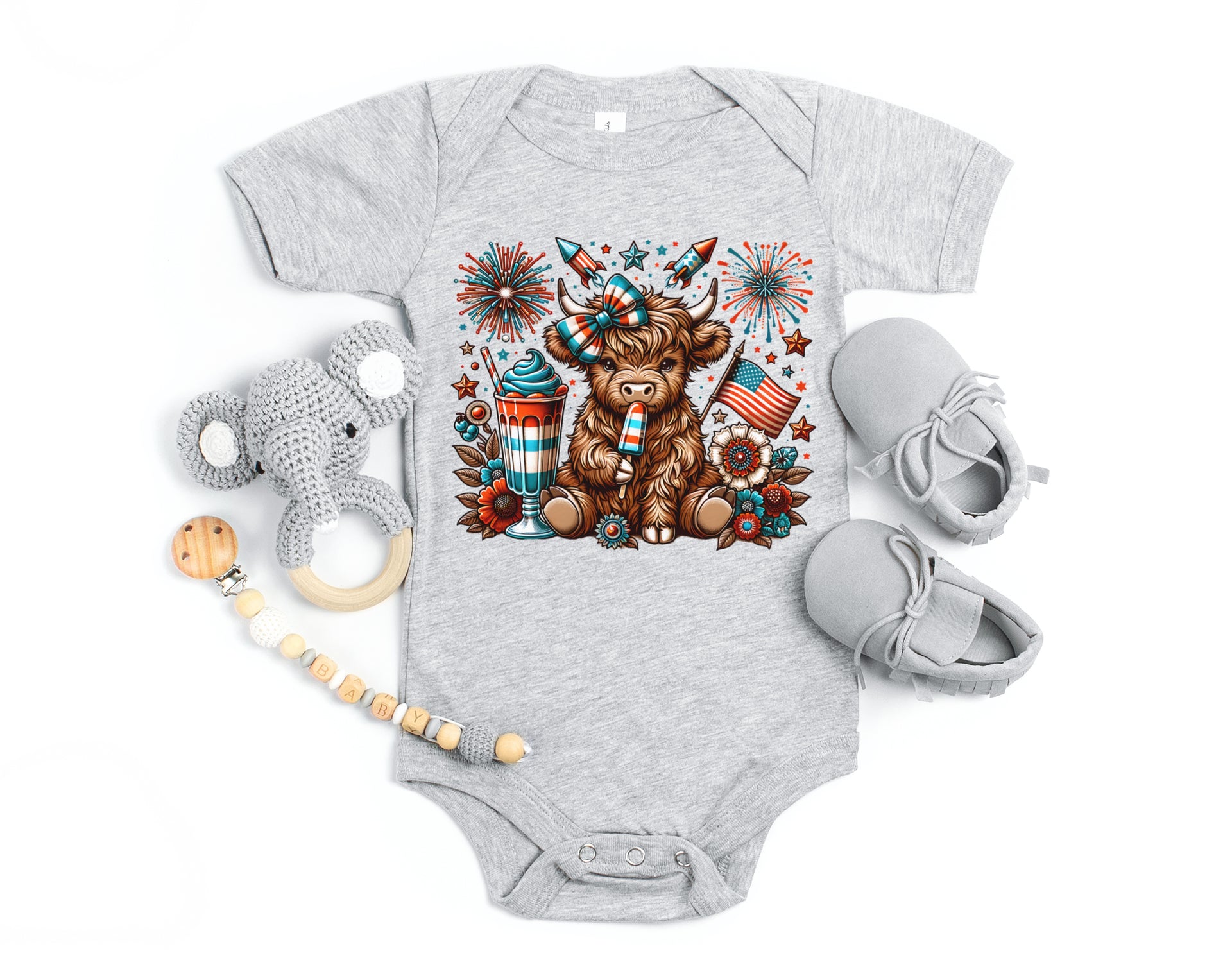 July 4th Cow Festive Onesie - My Faith My Father