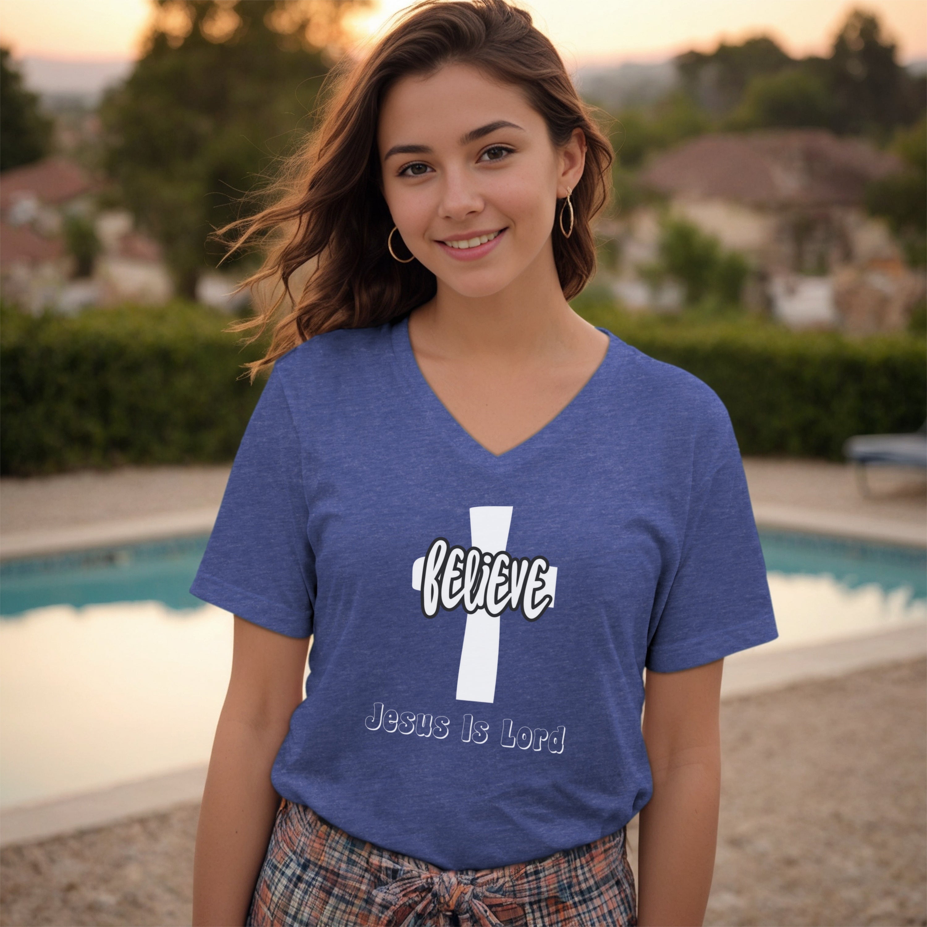 Believe Jesus Is Lord Unisex V-Neck T-Shirt