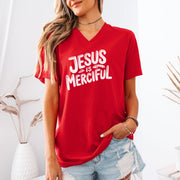 Jesus is Merciful Unisex V-Neck T-Shirt - Christian Faith Tee - My Faith My Father