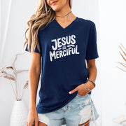 Jesus is Merciful Unisex V-Neck T-Shirt - Christian Faith Tee - My Faith My Father