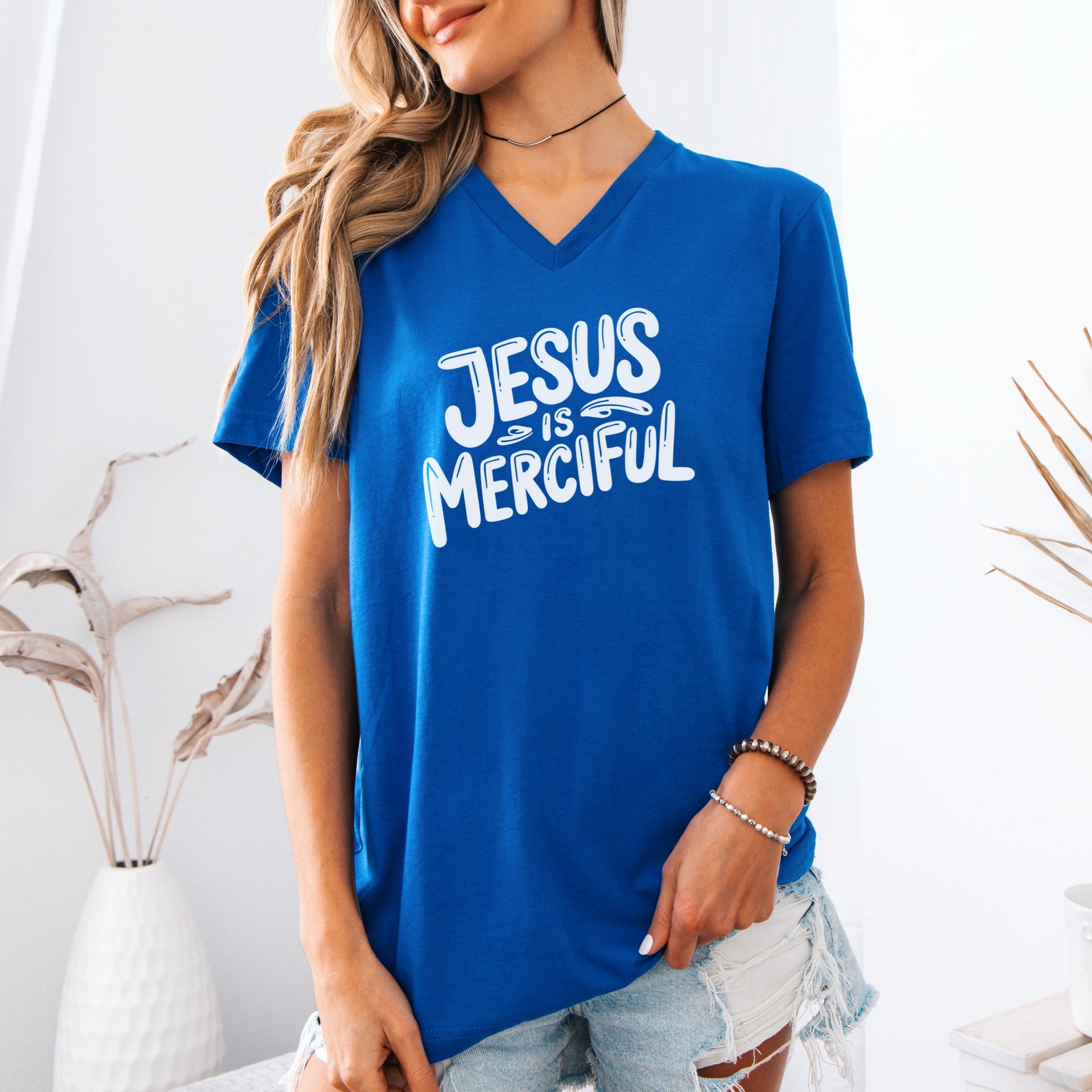 Jesus is Merciful Unisex V-Neck T-Shirt - Christian Faith Tee - My Faith My Father