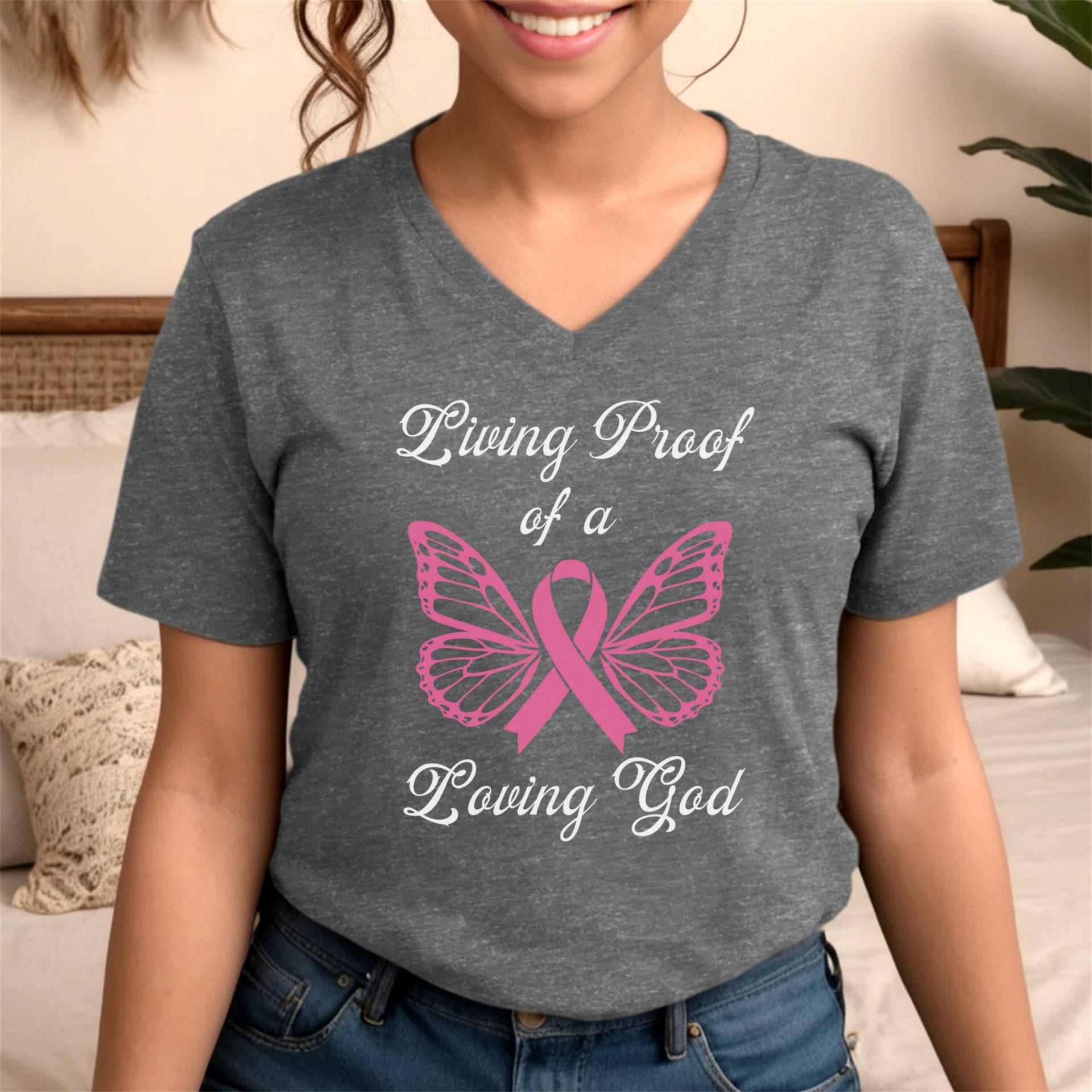 Living Proof Of A Loving God Butterfly V-Neck Unisex T-Shirt - My Faith My Father