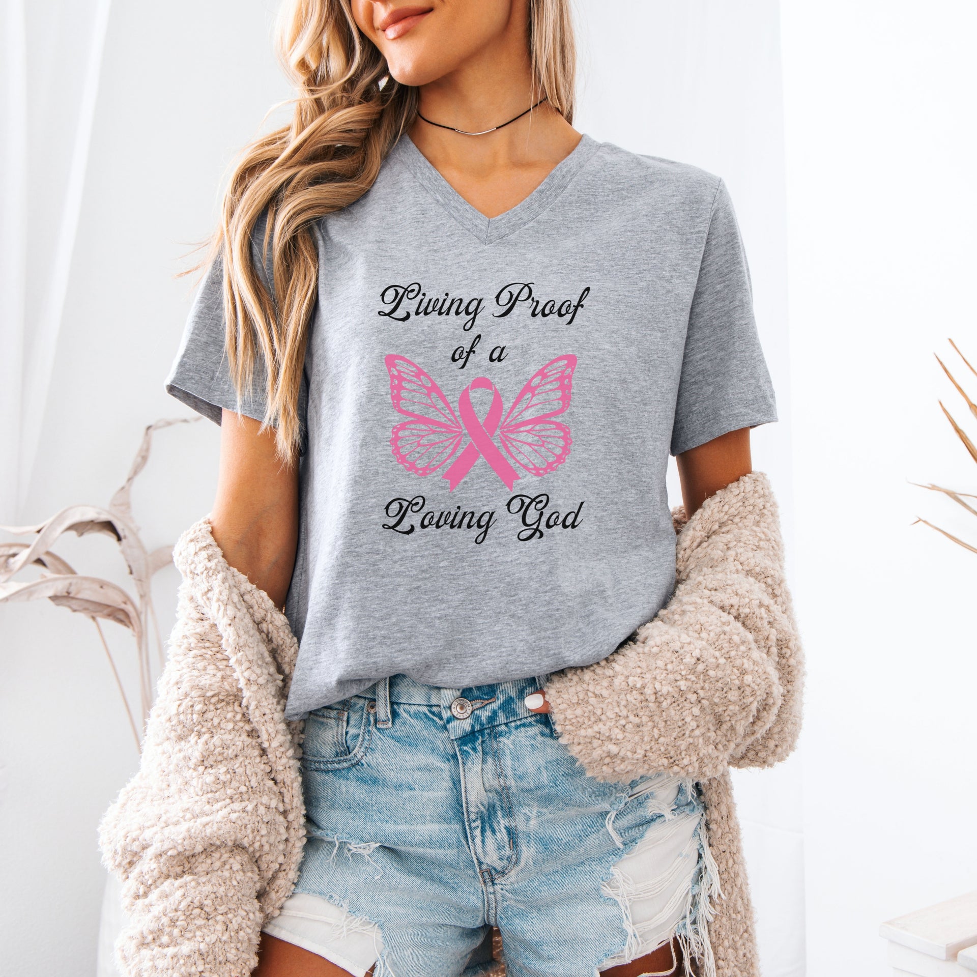 Living Proof Of A Loving God Butterfly V-Neck Unisex T-Shirt - My Faith My Father