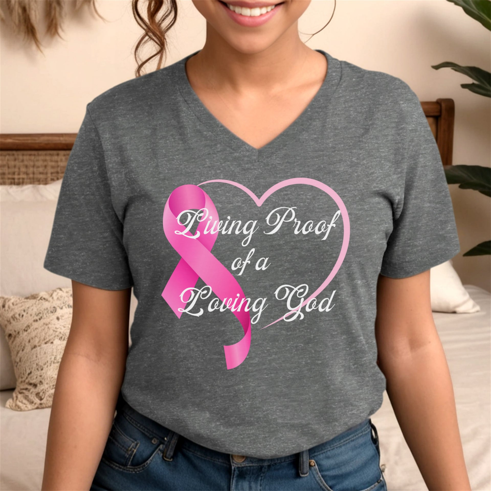 Living Proof Of A Loving God Heart Unisex V-Neck T-Shirt - My Faith My Father