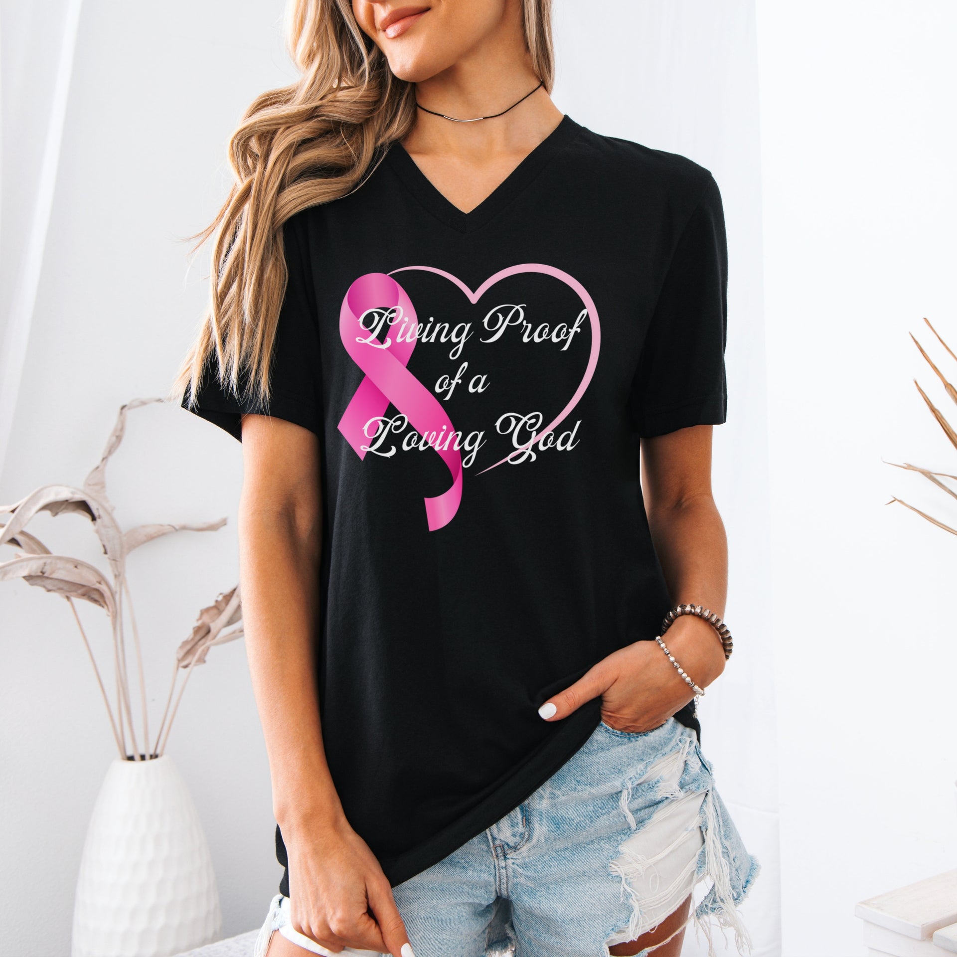 Living Proof Of A Loving God Heart Unisex V-Neck T-Shirt - My Faith My Father