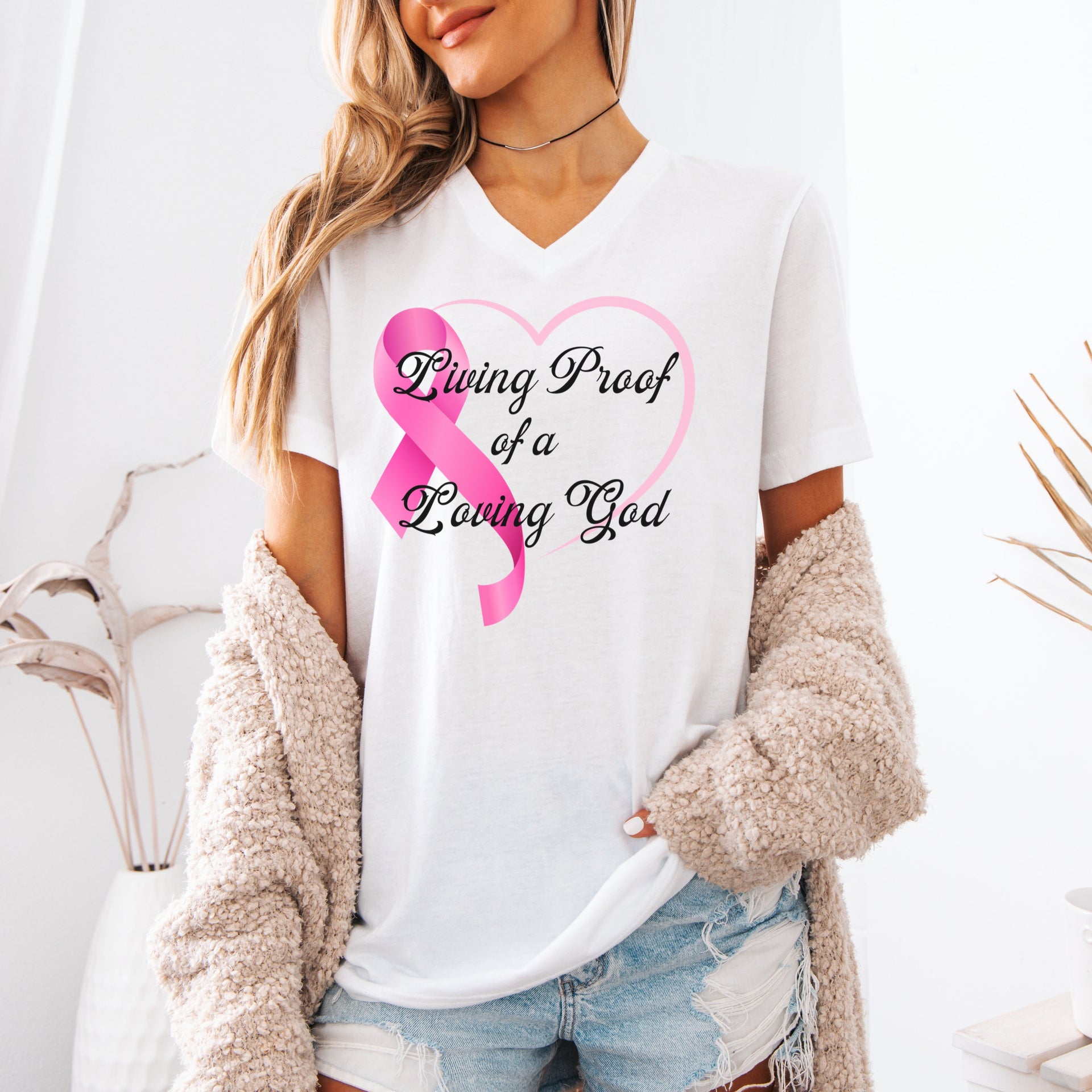 Living Proof Of A Loving God Heart Unisex V-Neck T-Shirt - My Faith My Father