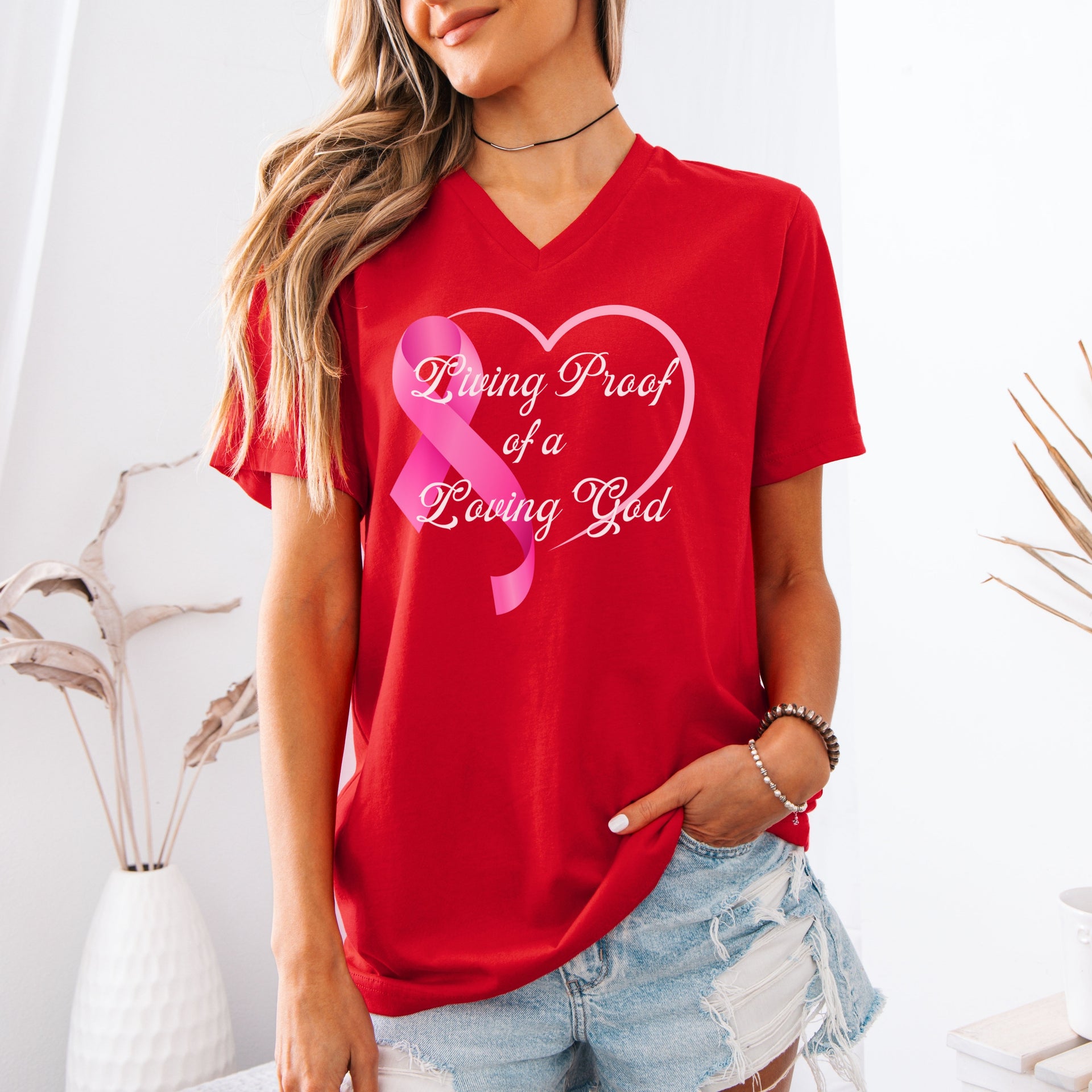 Living Proof Of A Loving God Heart Unisex V-Neck T-Shirt - My Faith My Father