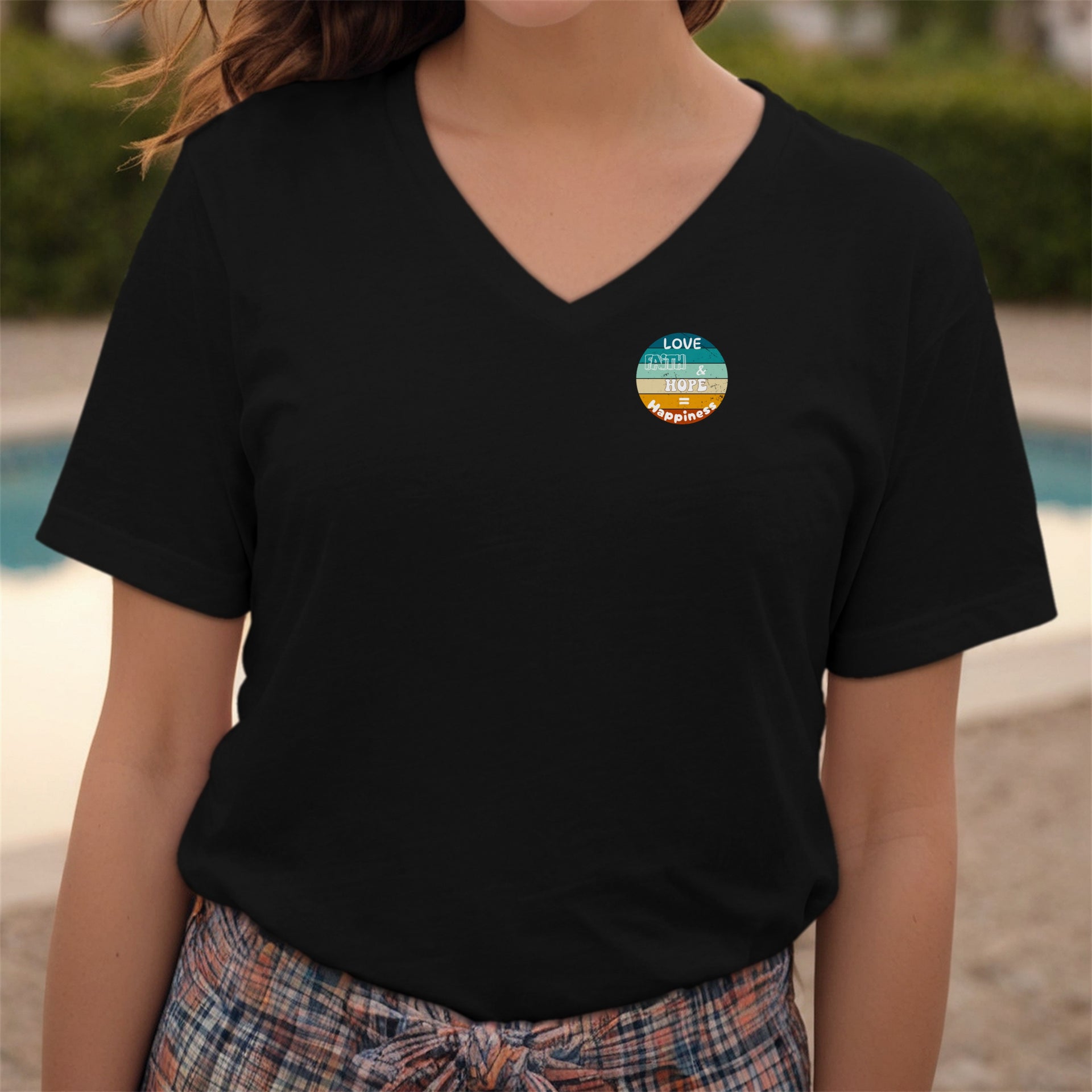 Love, Faith & Hope = Happiness Unisex V-Neck T-Shirt - My Faith My Father