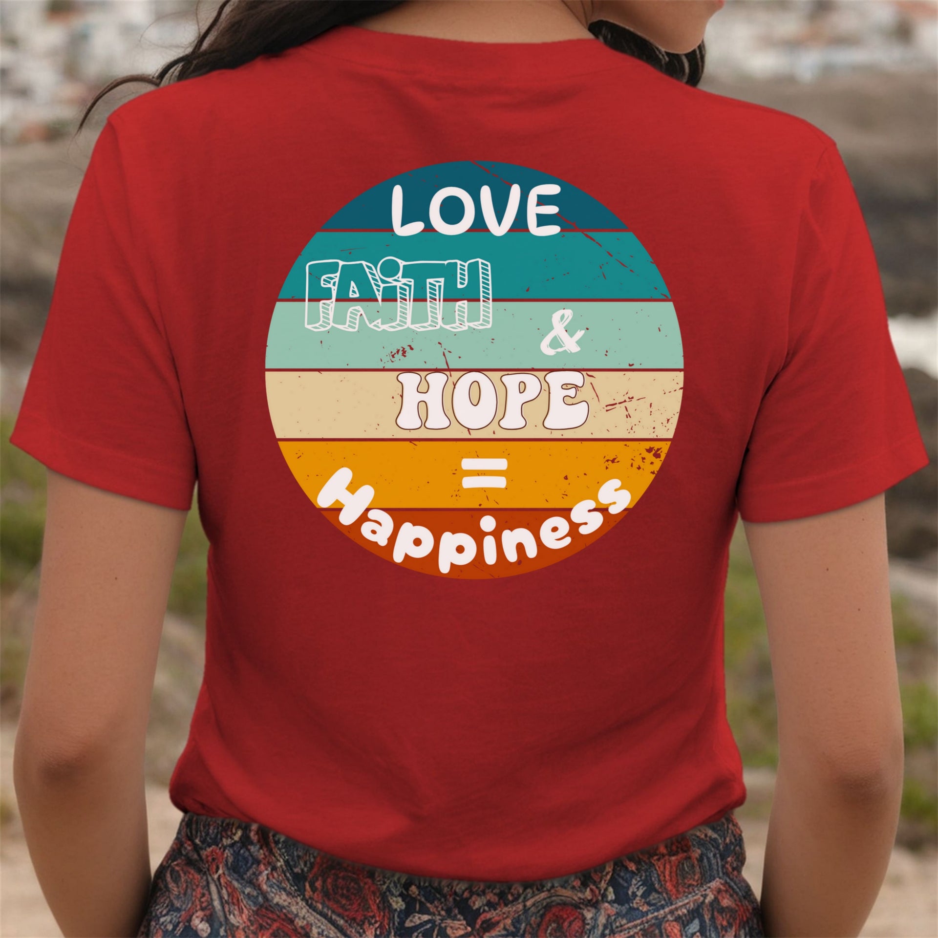 Love, Faith & Hope = Happiness Unisex V-Neck T-Shirt - My Faith My Father