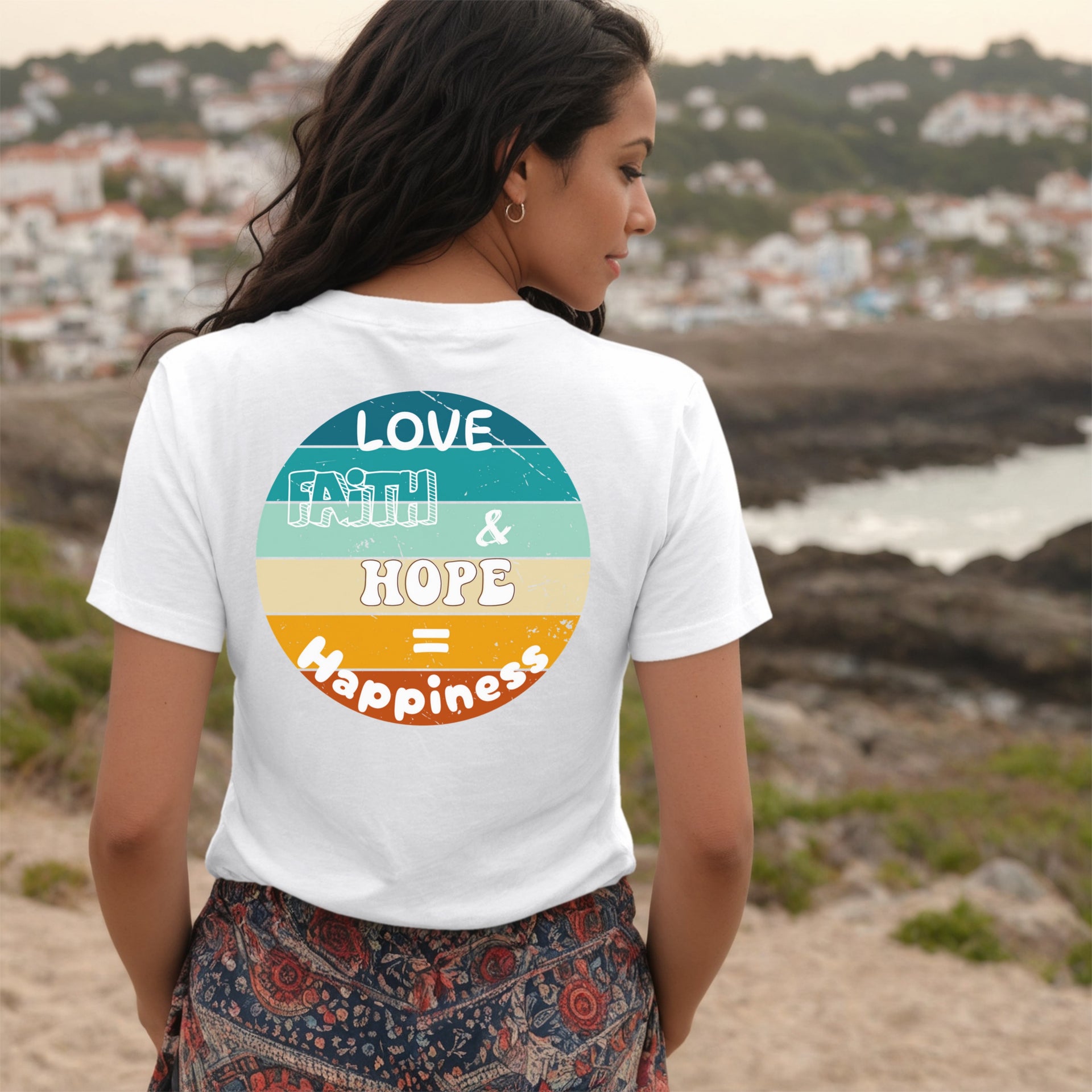 Love, Faith & Hope = Happiness Unisex V-Neck T-Shirt - My Faith My Father