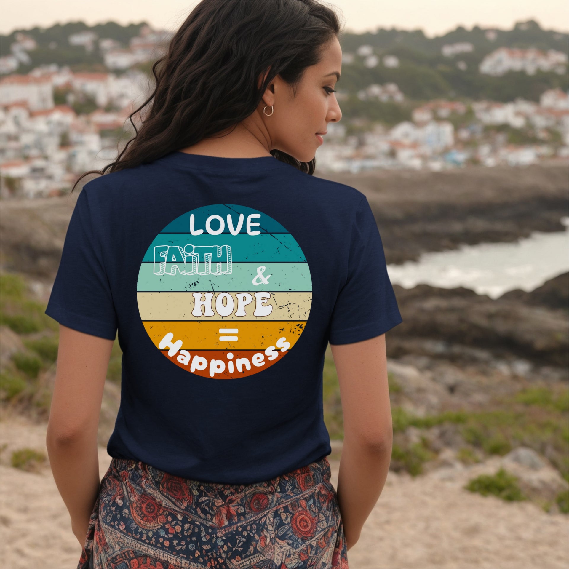 Love, Faith & Hope = Happiness Unisex V-Neck T-Shirt - My Faith My Father