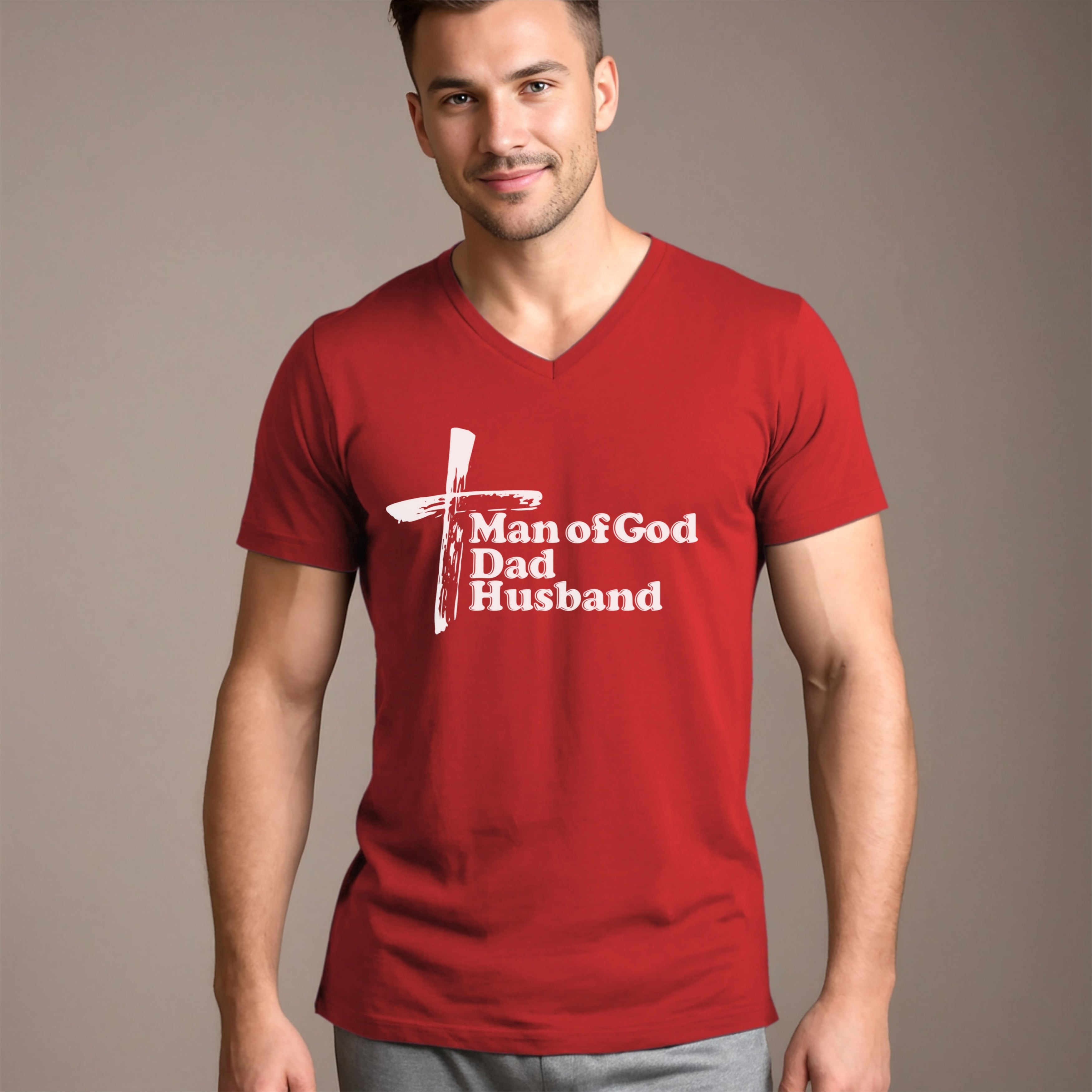 Man of God Dad Husband Unisex V-Neck T-Shirt