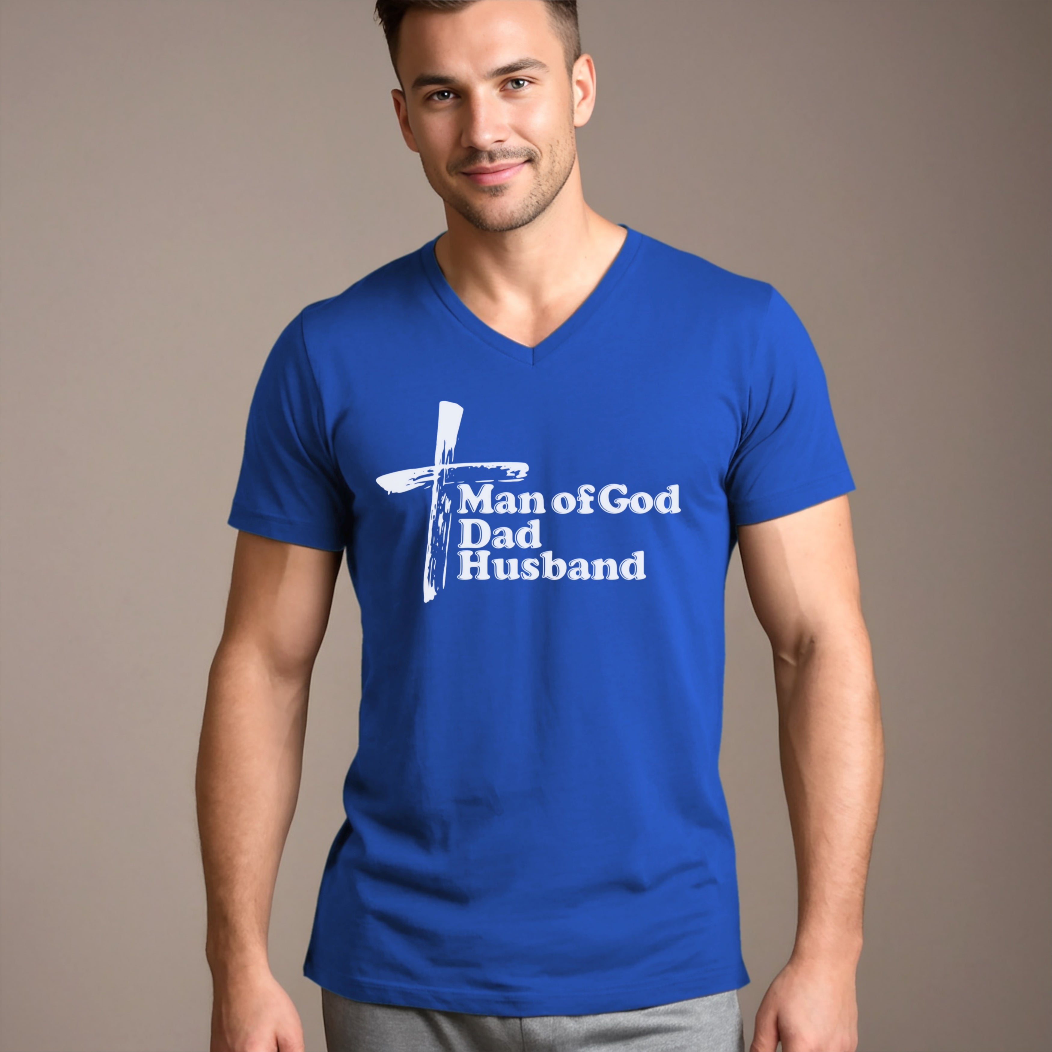 Man of God Dad Husband Unisex V-Neck T-Shirt