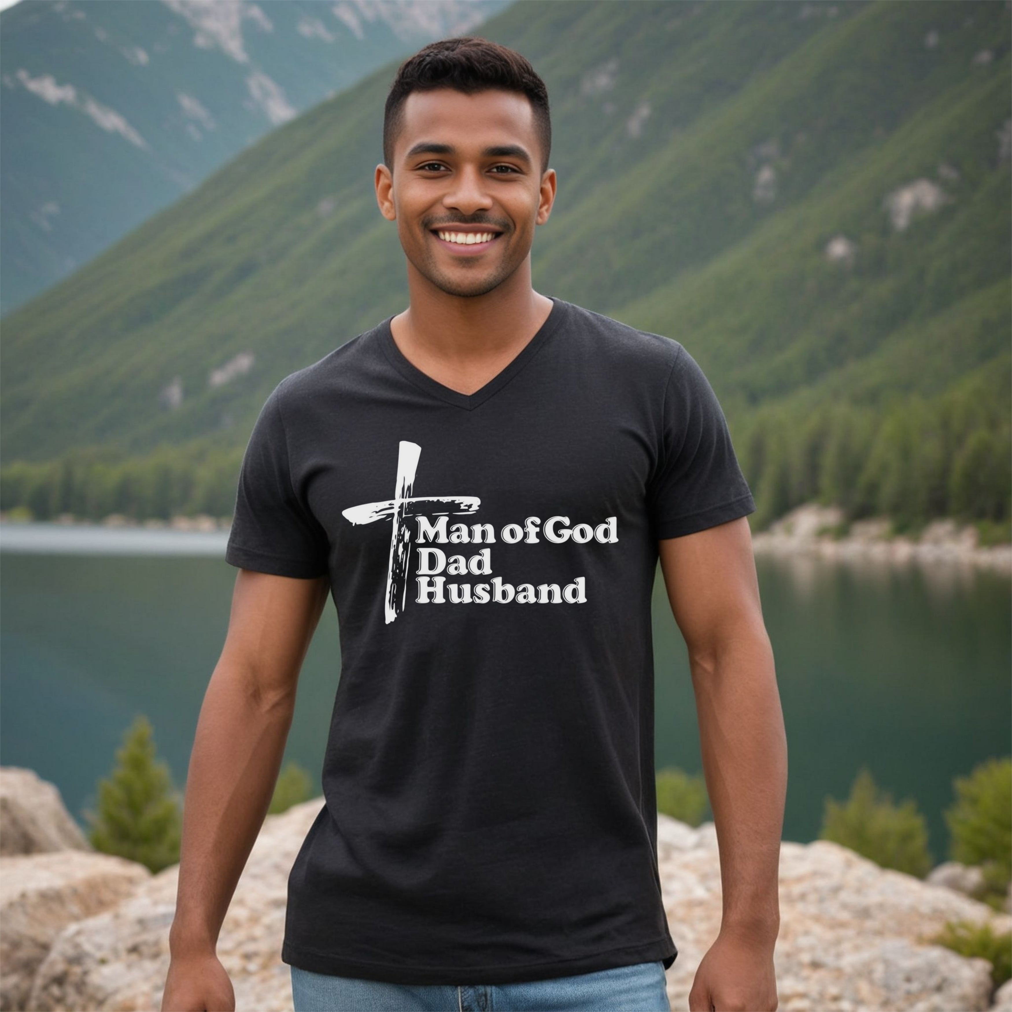 Man of God Dad Husband Unisex V-Neck T-Shirt