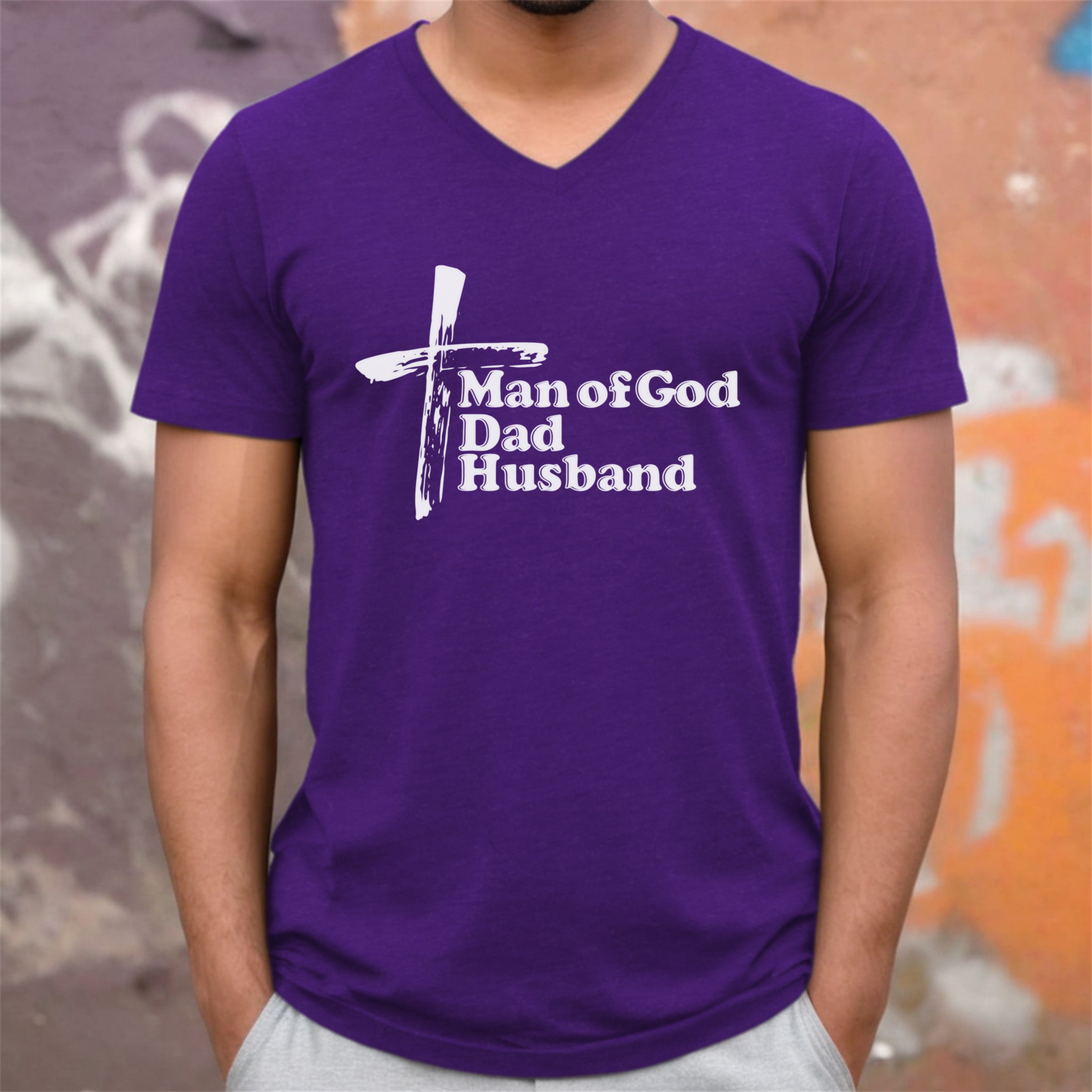 Man of God Dad Husband Unisex V-Neck T-Shirt