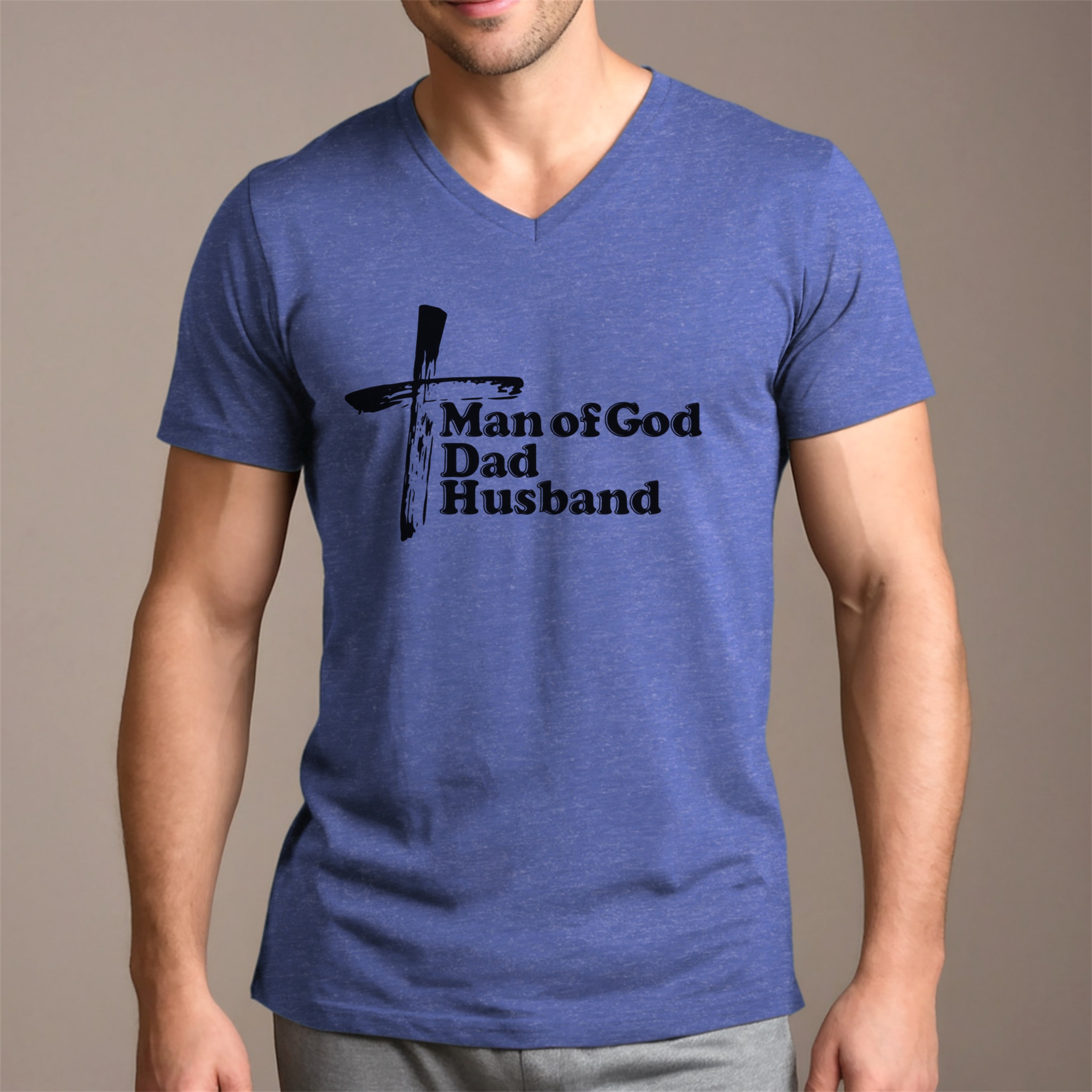 Man of God Dad Husband Unisex V-Neck T-Shirt