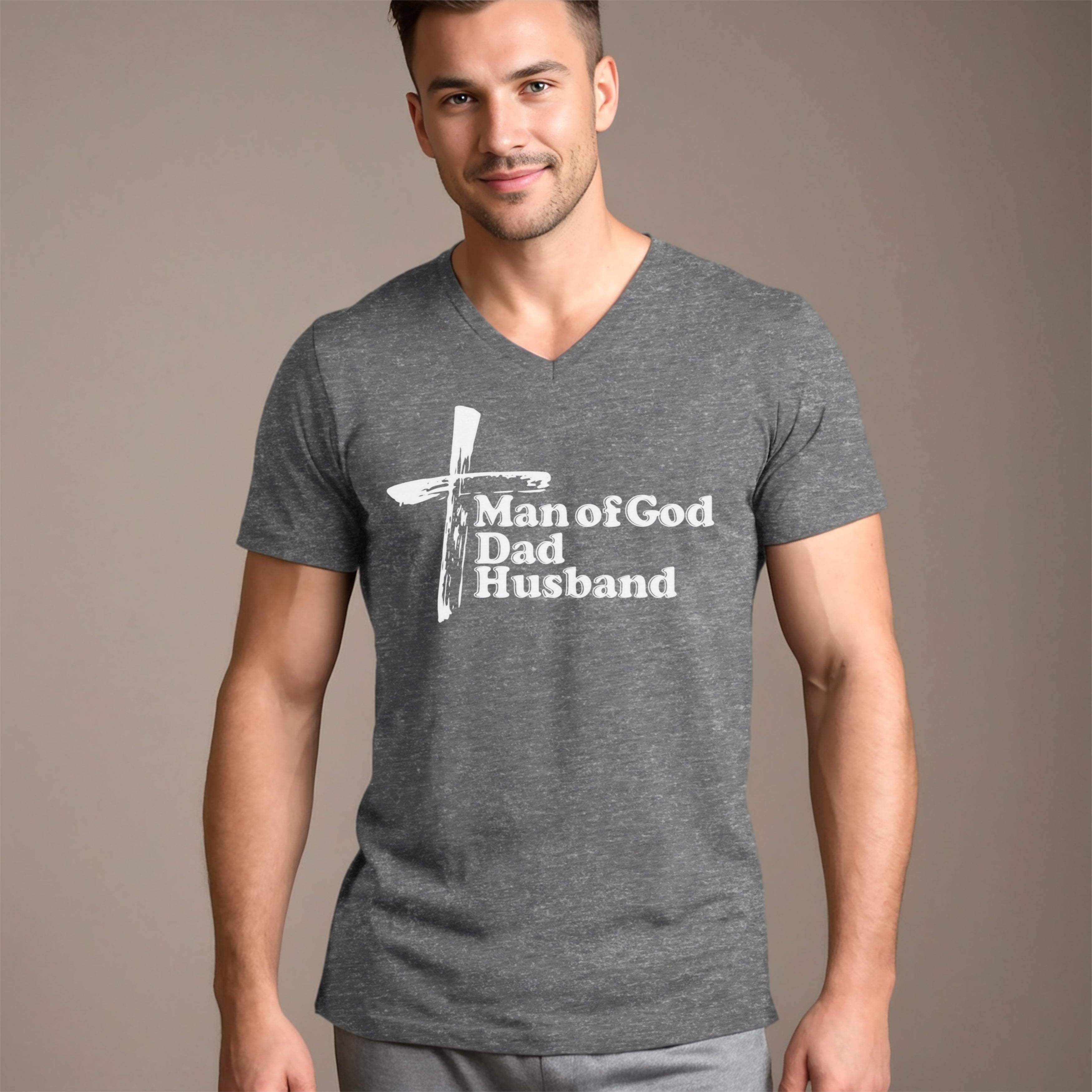 Man of God Dad Husband Unisex V-Neck T-Shirt