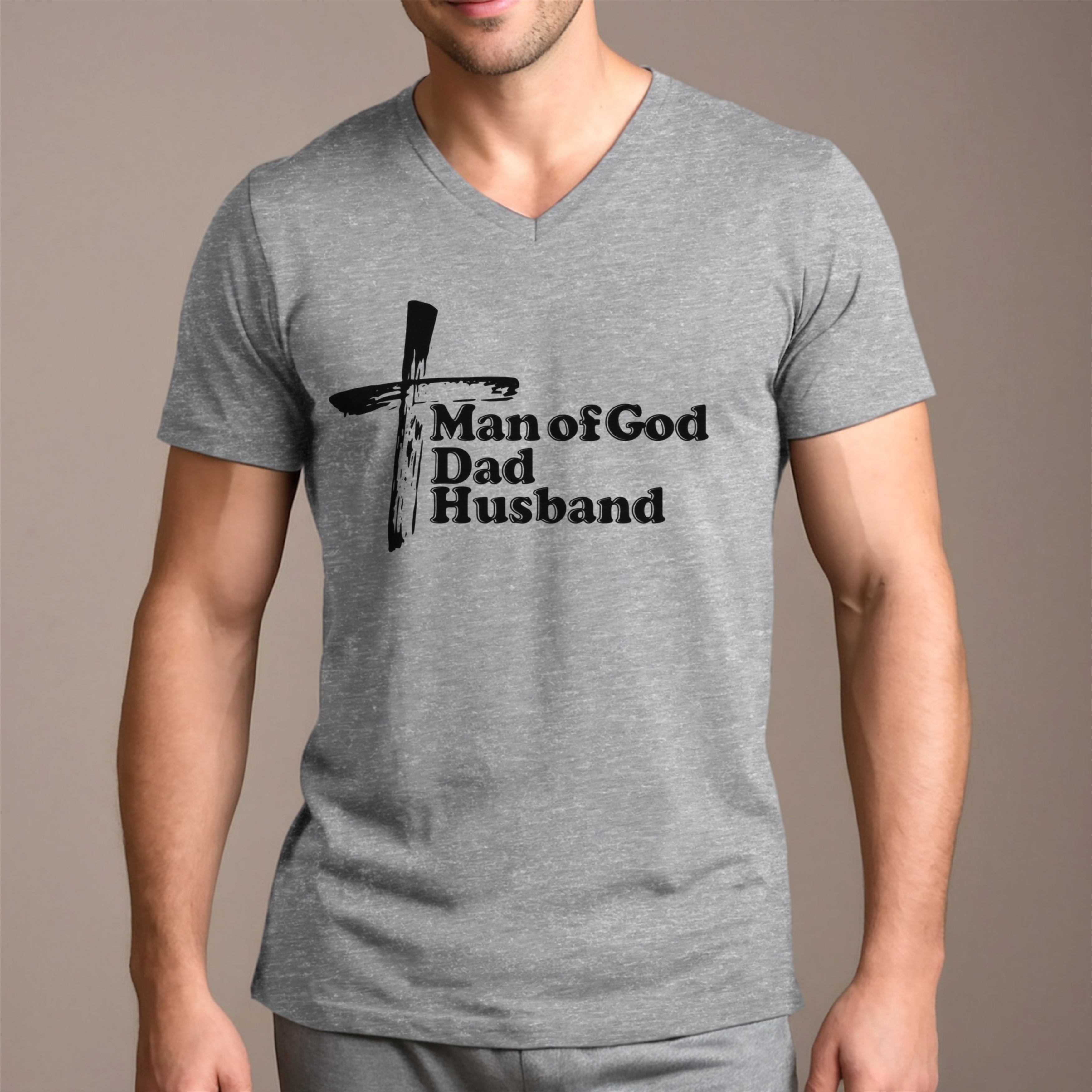 Man of God Dad Husband Unisex V-Neck T-Shirt