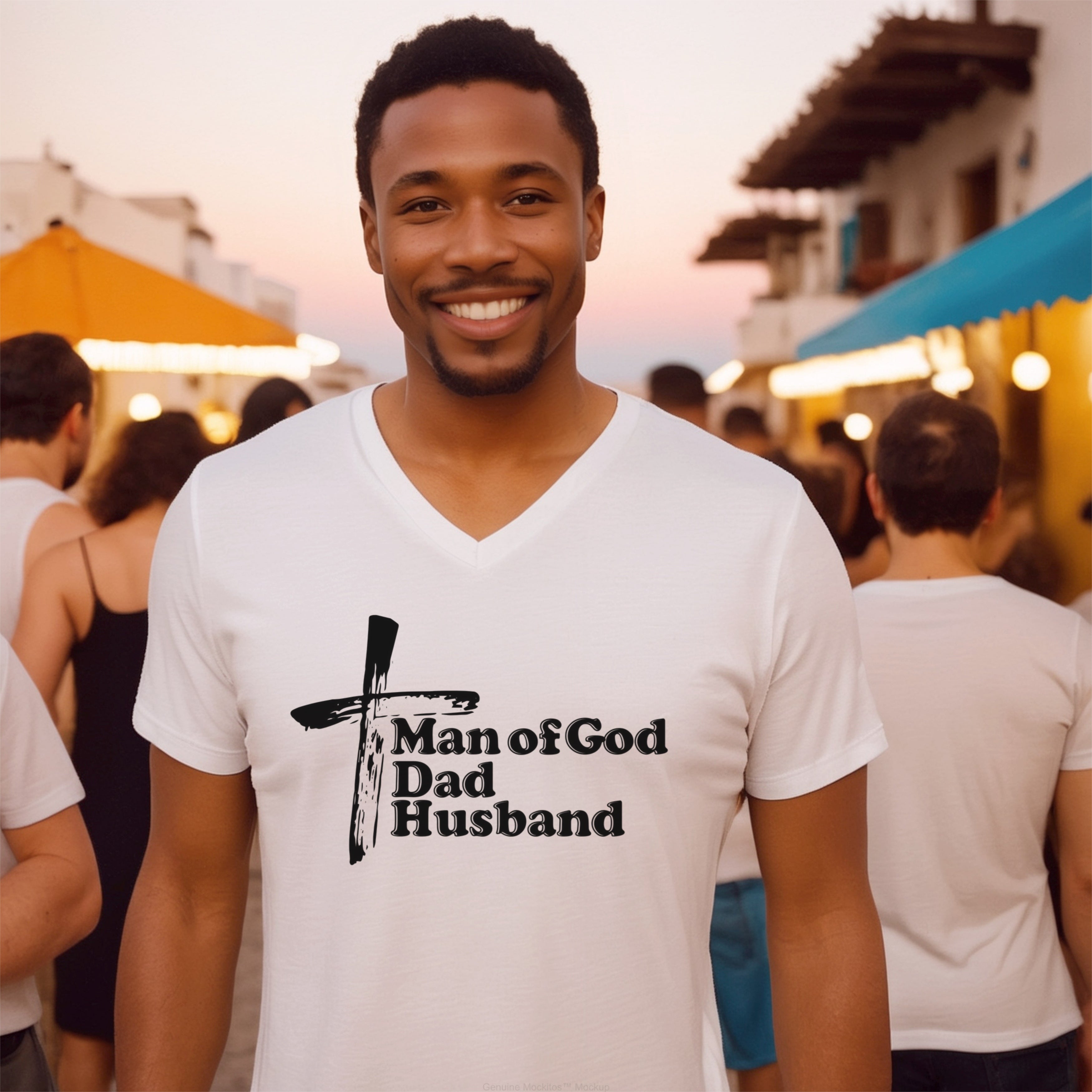 Man of God Dad Husband Unisex V-Neck T-Shirt