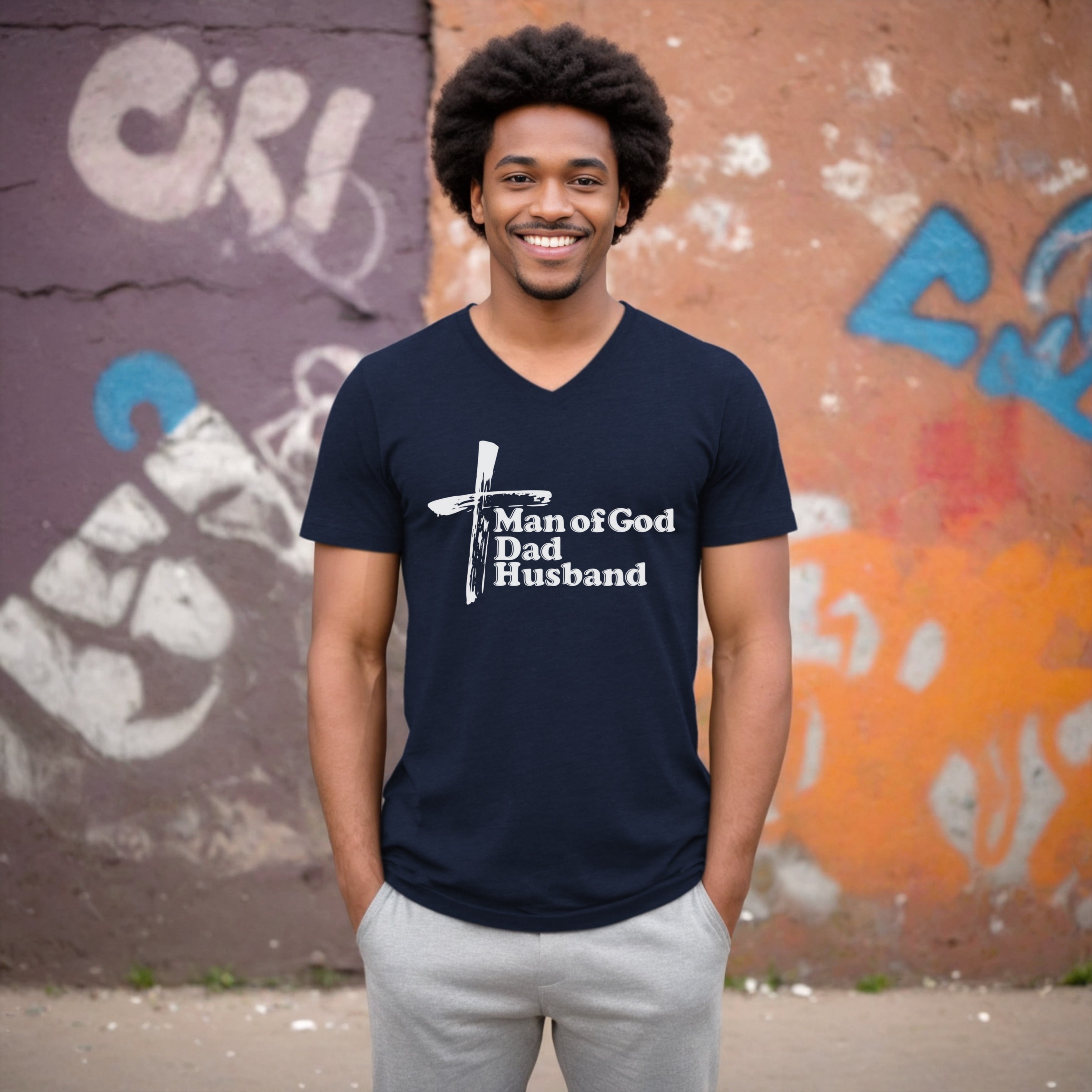 Man of God Dad Husband Unisex V-Neck T-Shirt