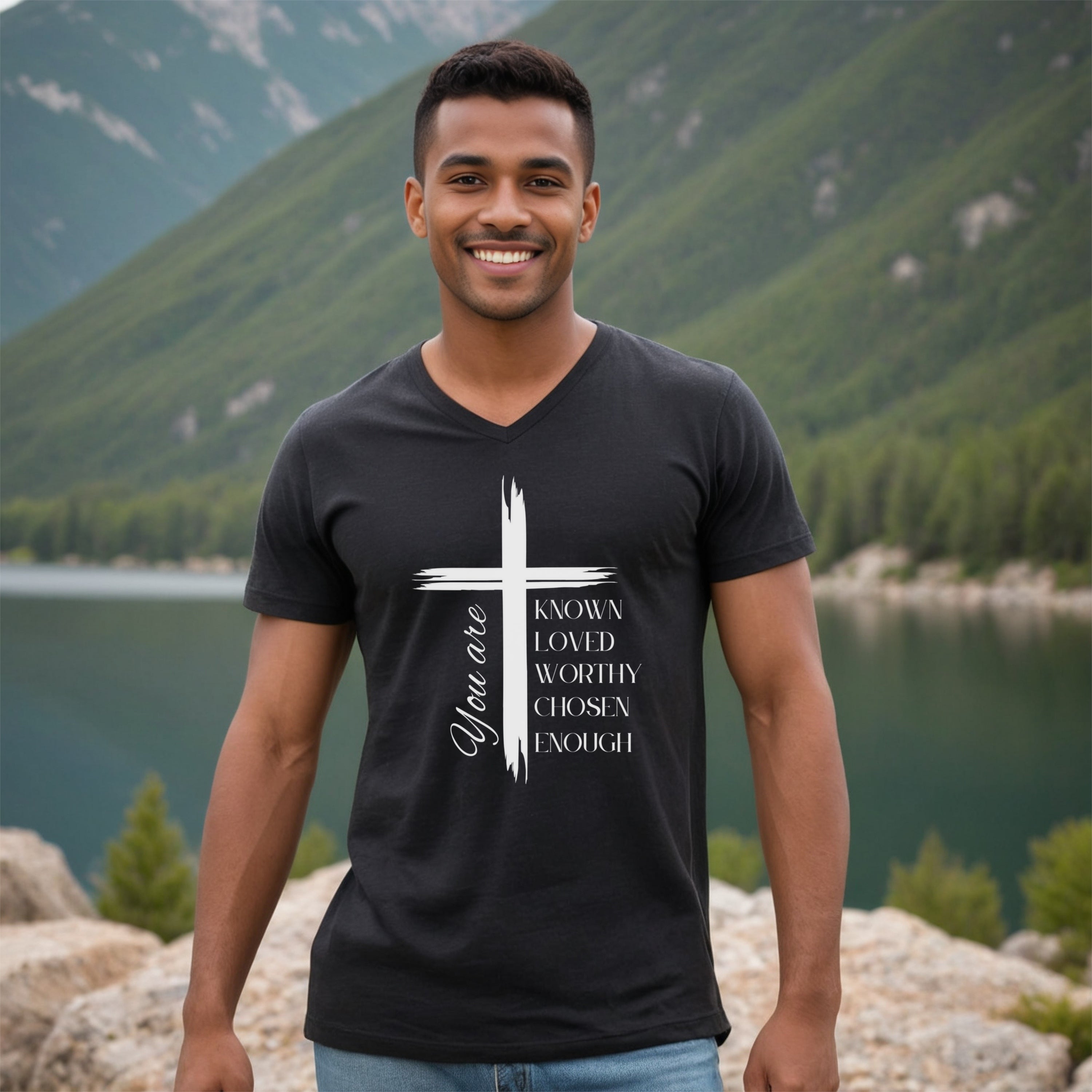 Your Are Known, Loved, Worthy, Chosen,  Enough Unisex V-Neck T-Shirt