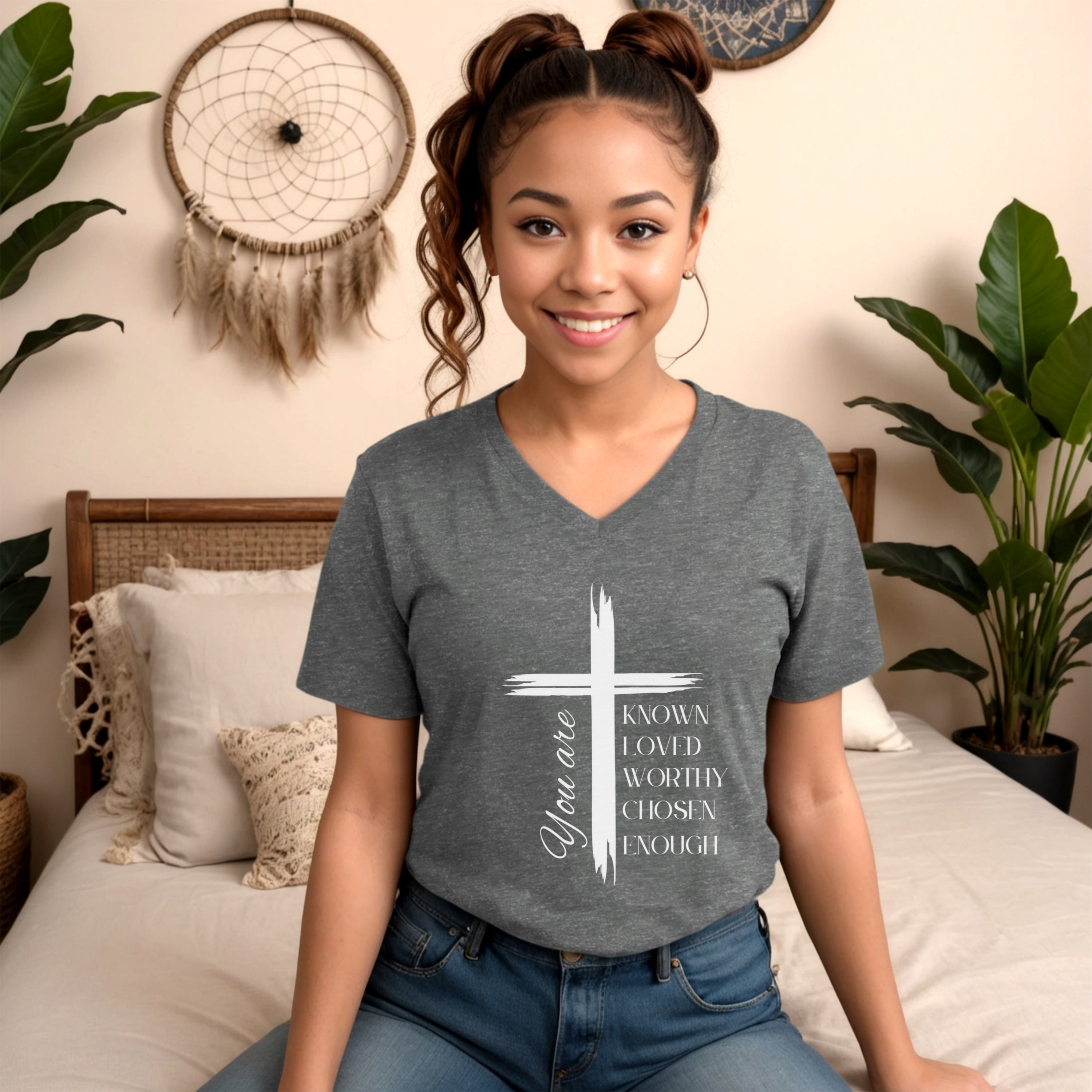 Your Are Known, Loved, Worthy, Chosen,  Enough Unisex V-Neck T-Shirt