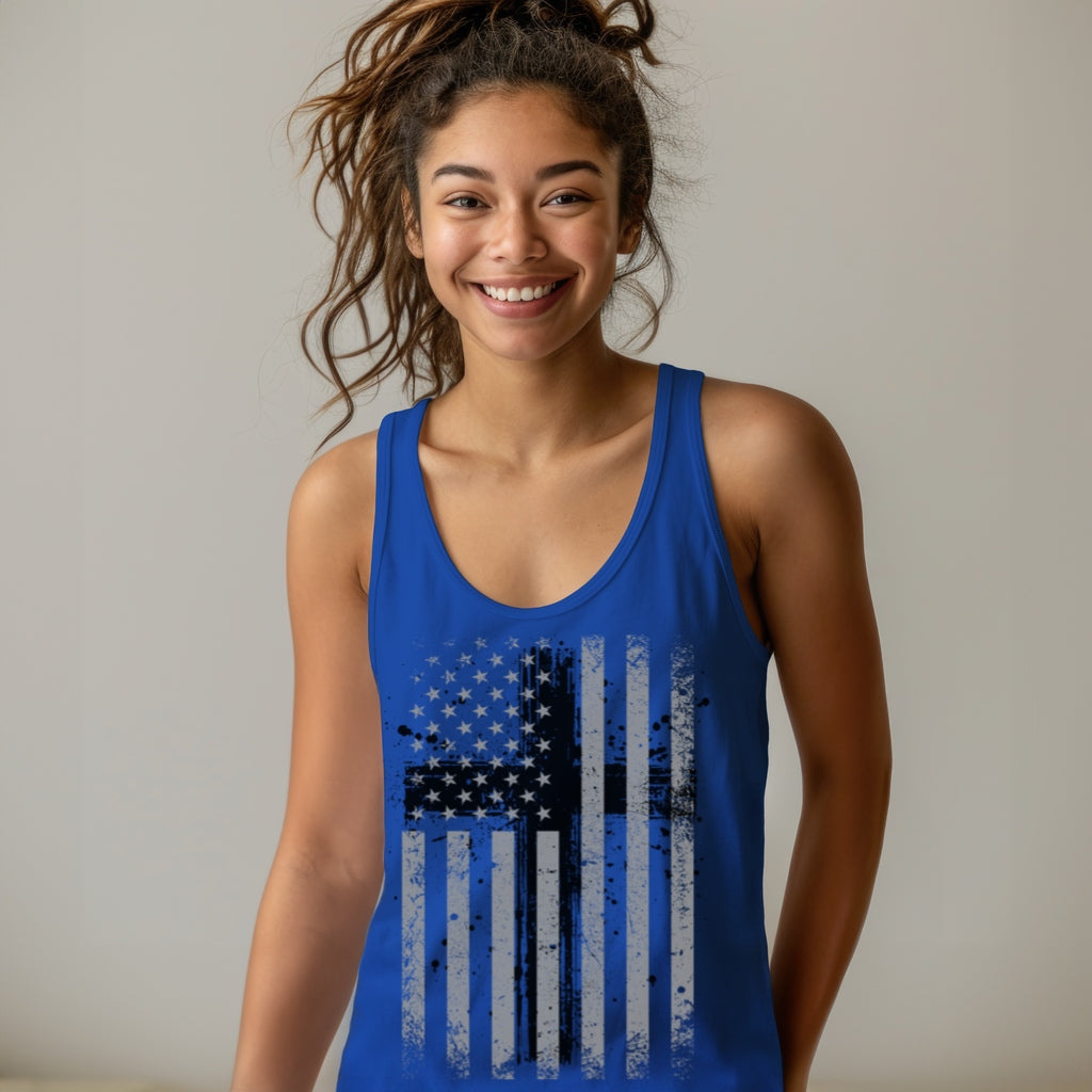Flag With Cross Unisex Tank Top, Patriotic Tank Top, Religious Muscle Tee, American Flag Cross Workout Tank, Memorial Day, July Fourth