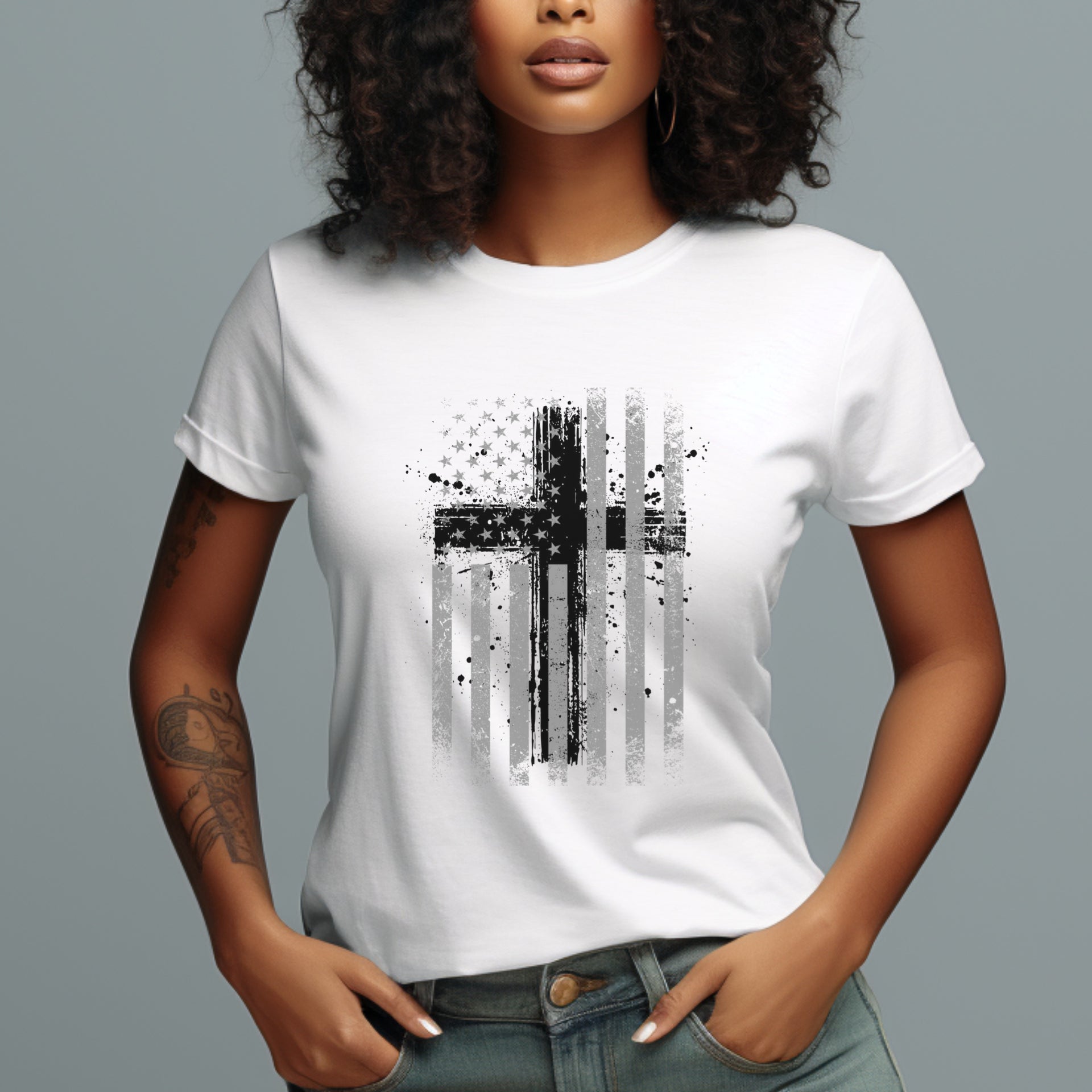 Faith Flag With Cross Women's Tee - My Faith My Father
