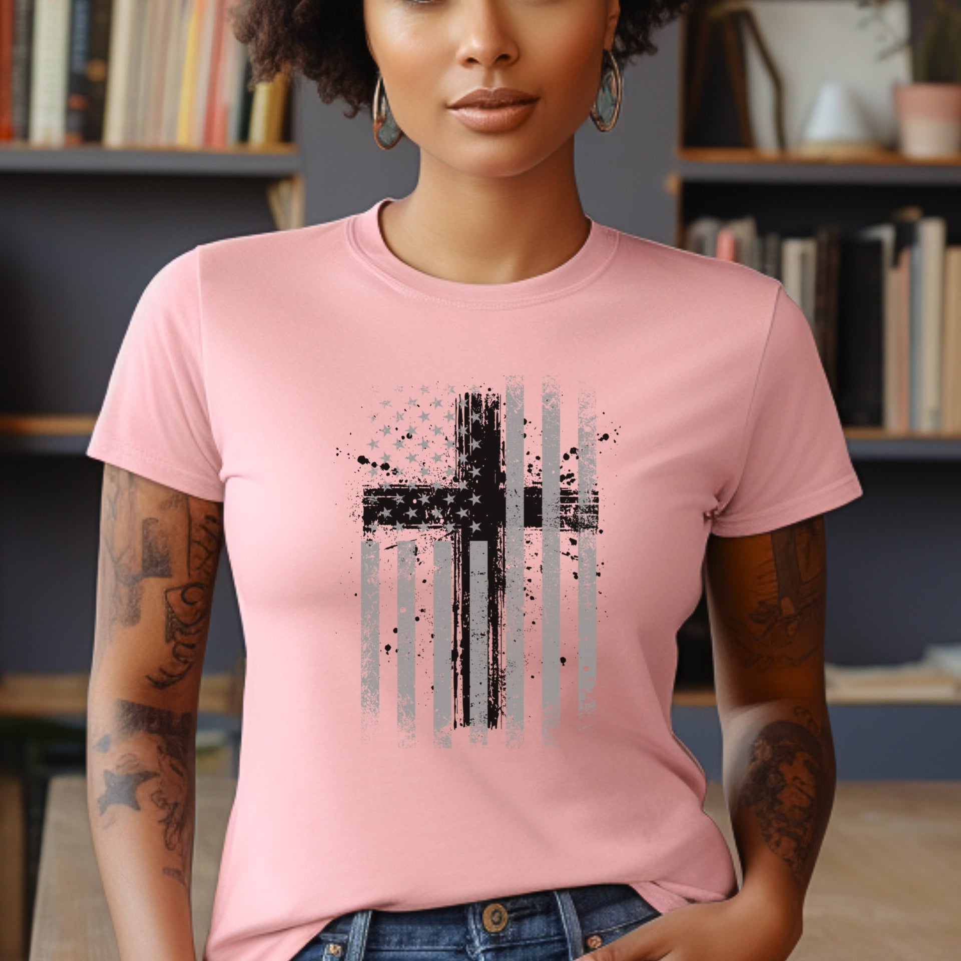 Faith Flag With Cross Women's Tee - My Faith My Father