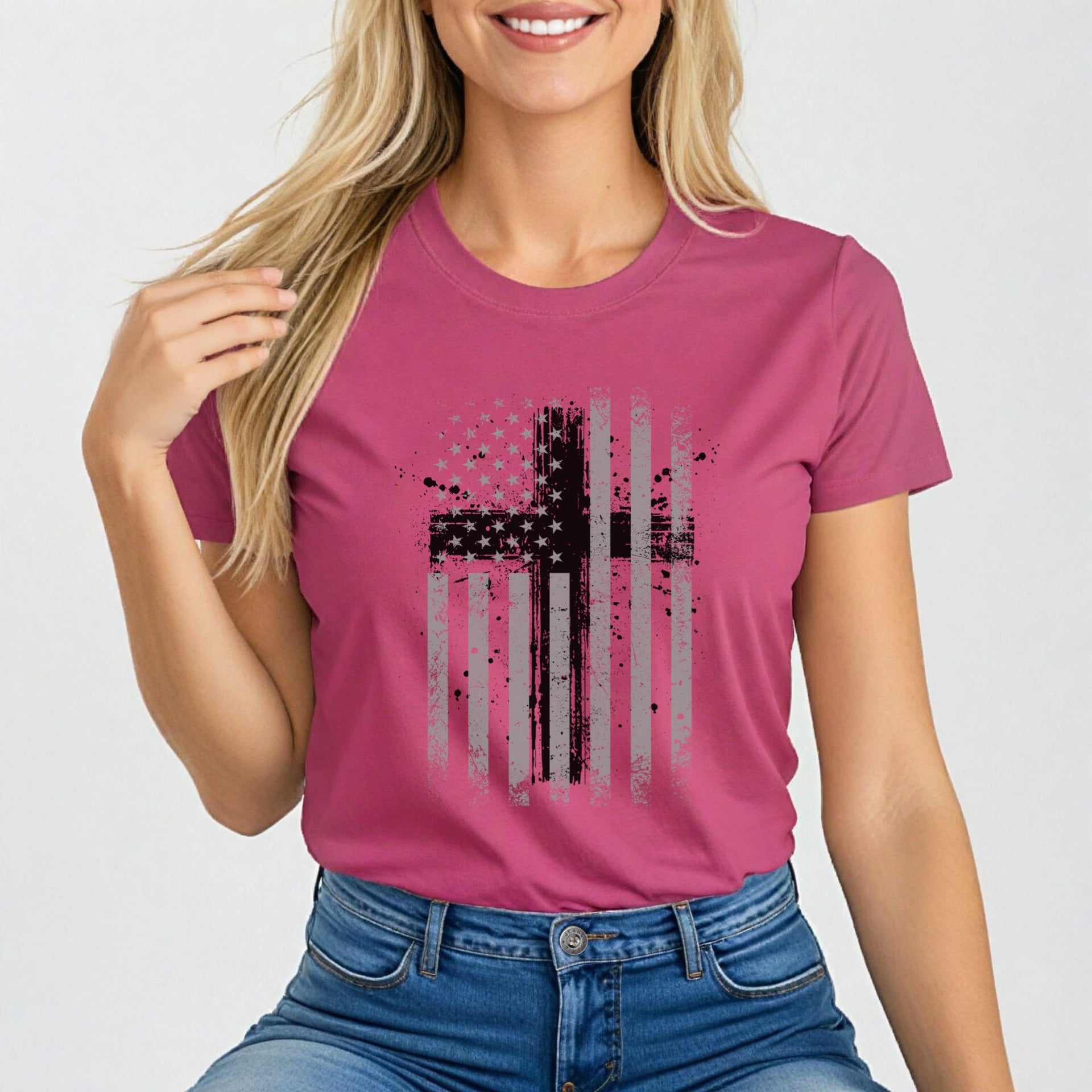 Faith Flag With Cross Women's Tee - My Faith My Father