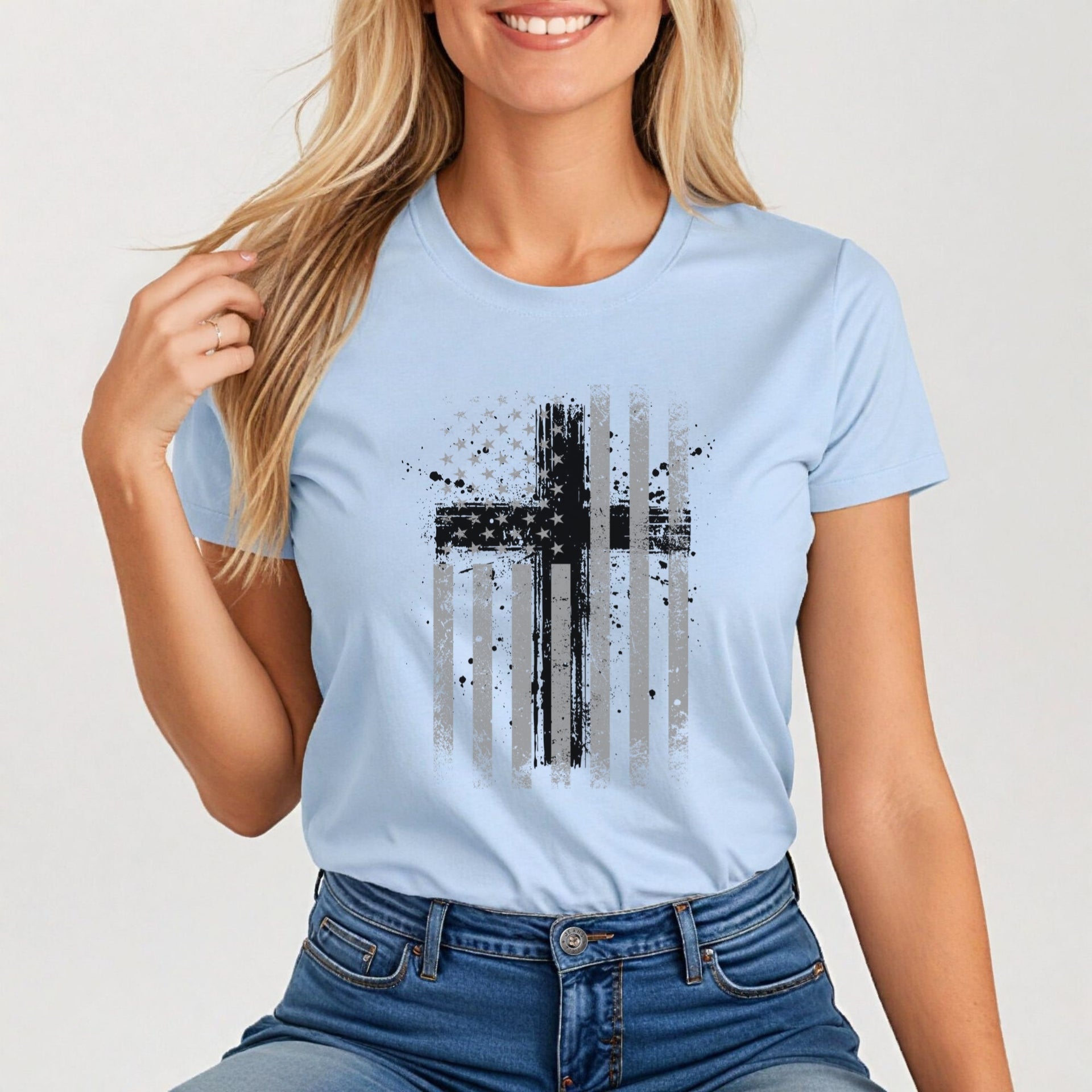 Faith Flag With Cross Women's Tee - My Faith My Father