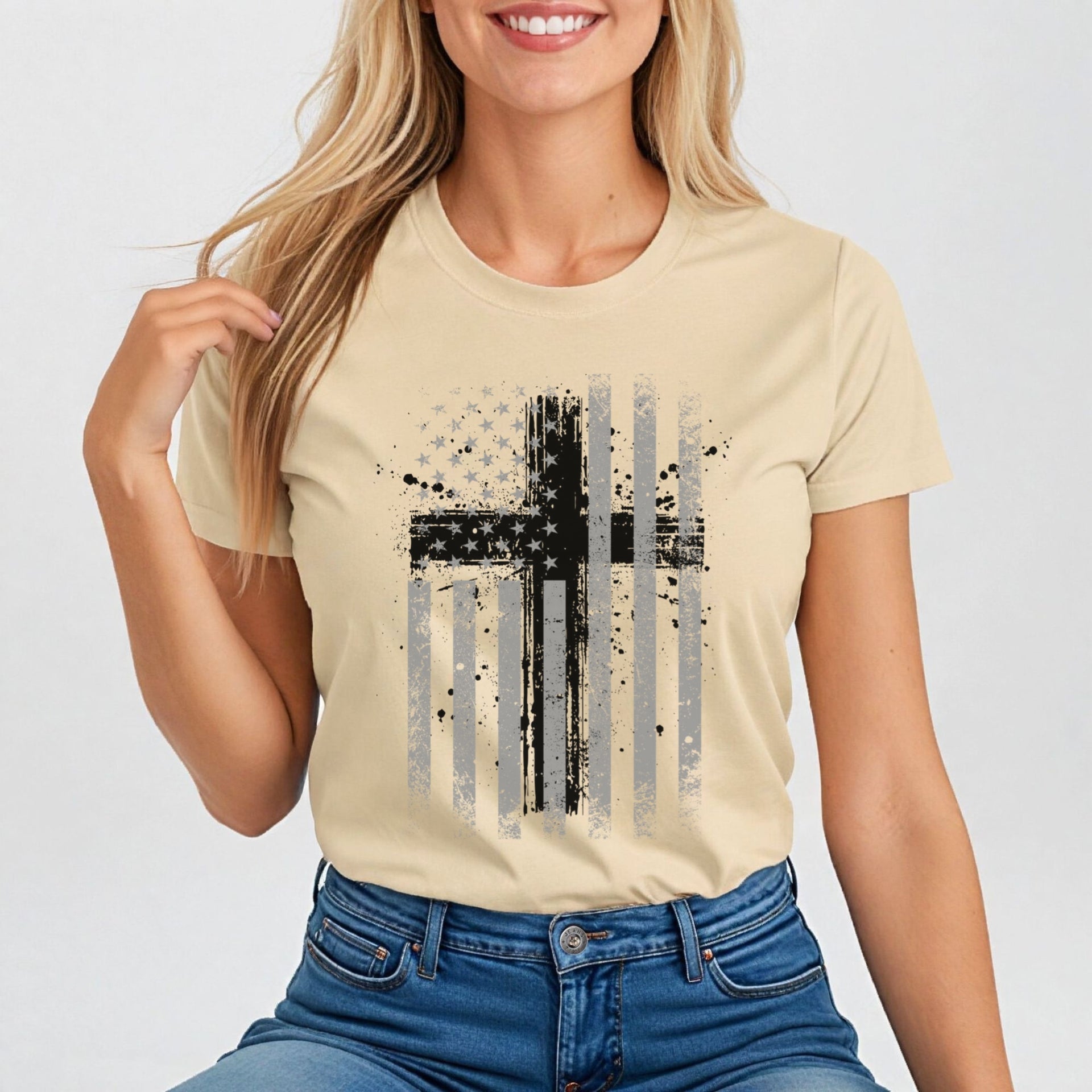 Faith Flag With Cross Women's Tee - My Faith My Father